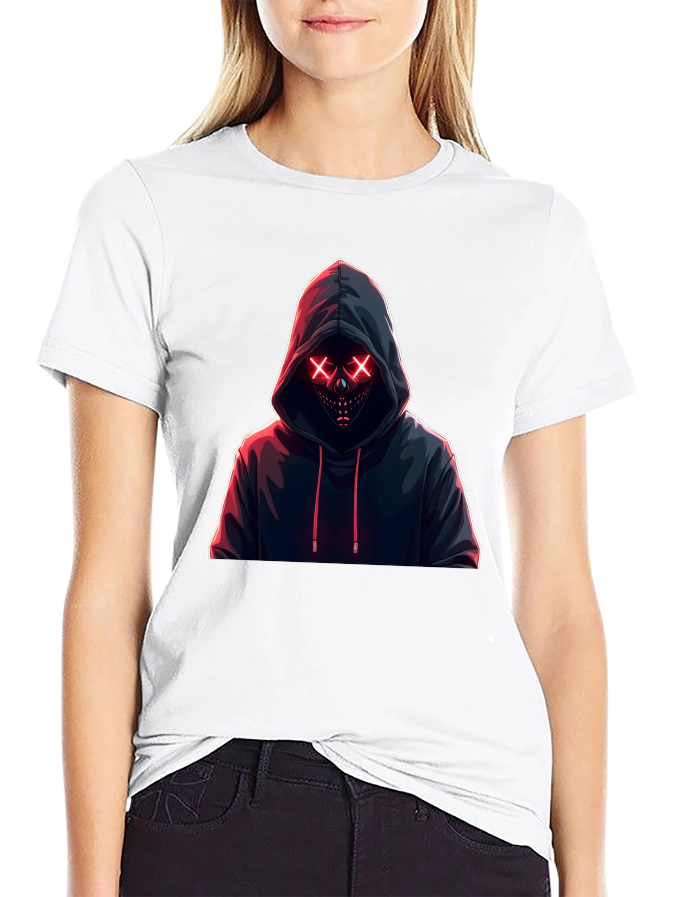 Hooded Neon Mask T-Shirt - Mens Black Tee