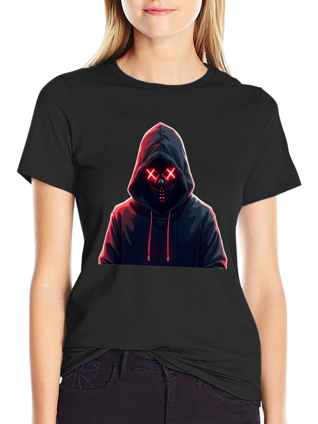 Hooded Neon Mask T-Shirt - Mens Black Tee