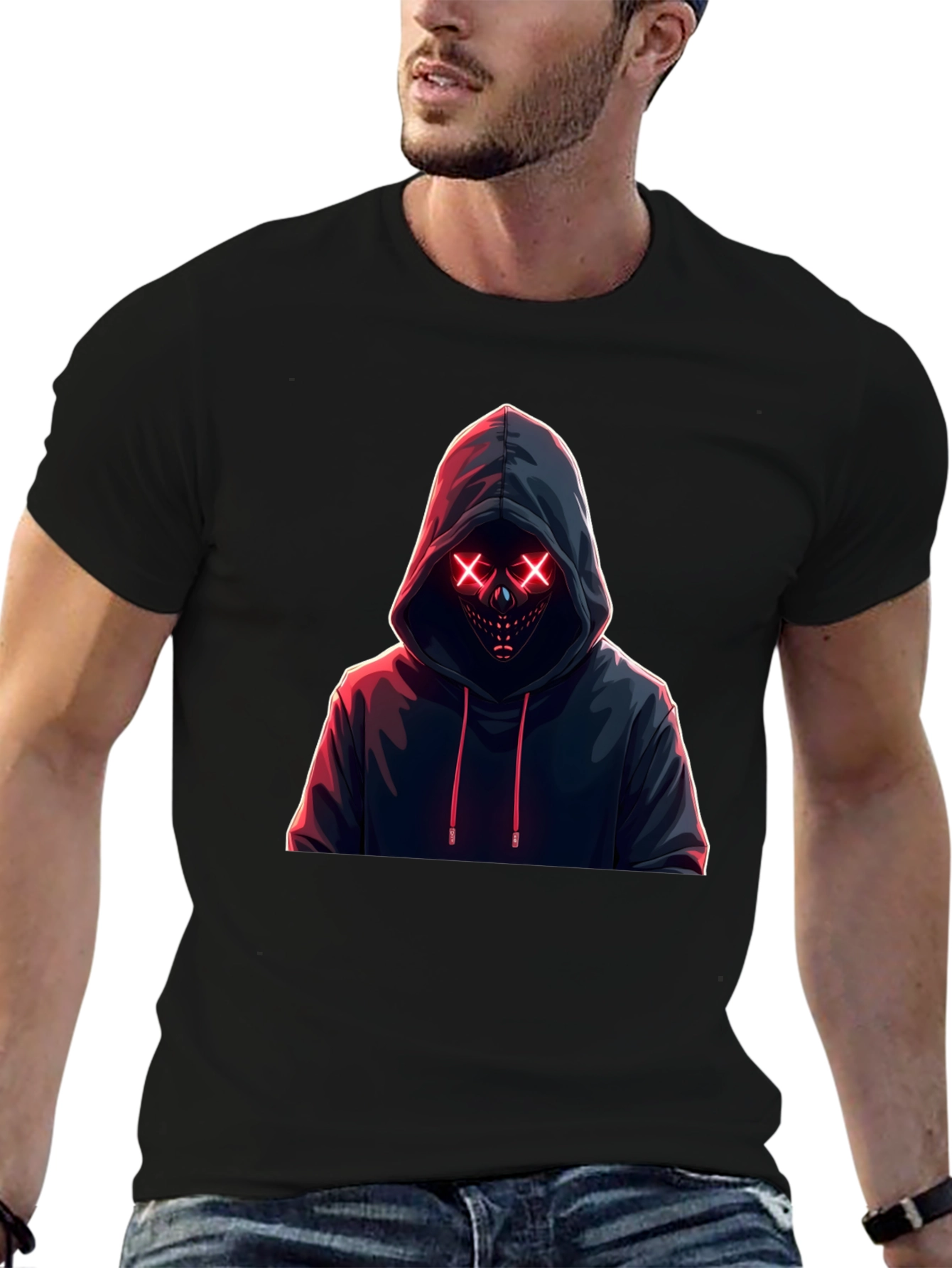 Hooded Neon Mask T-Shirt - Mens Black Tee