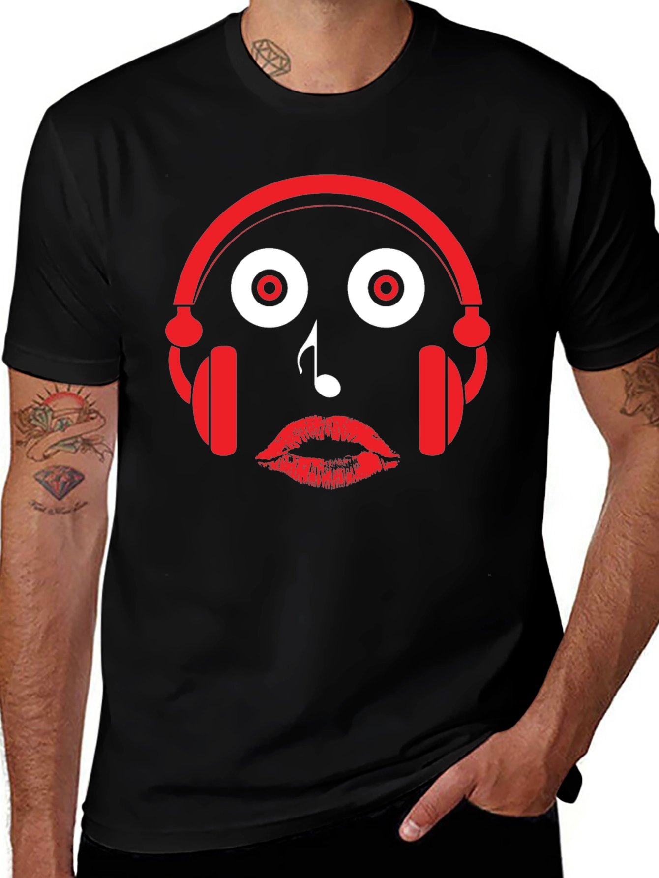 Music Lovers Tee: Headphones Note Lips Graphic T-Shirt