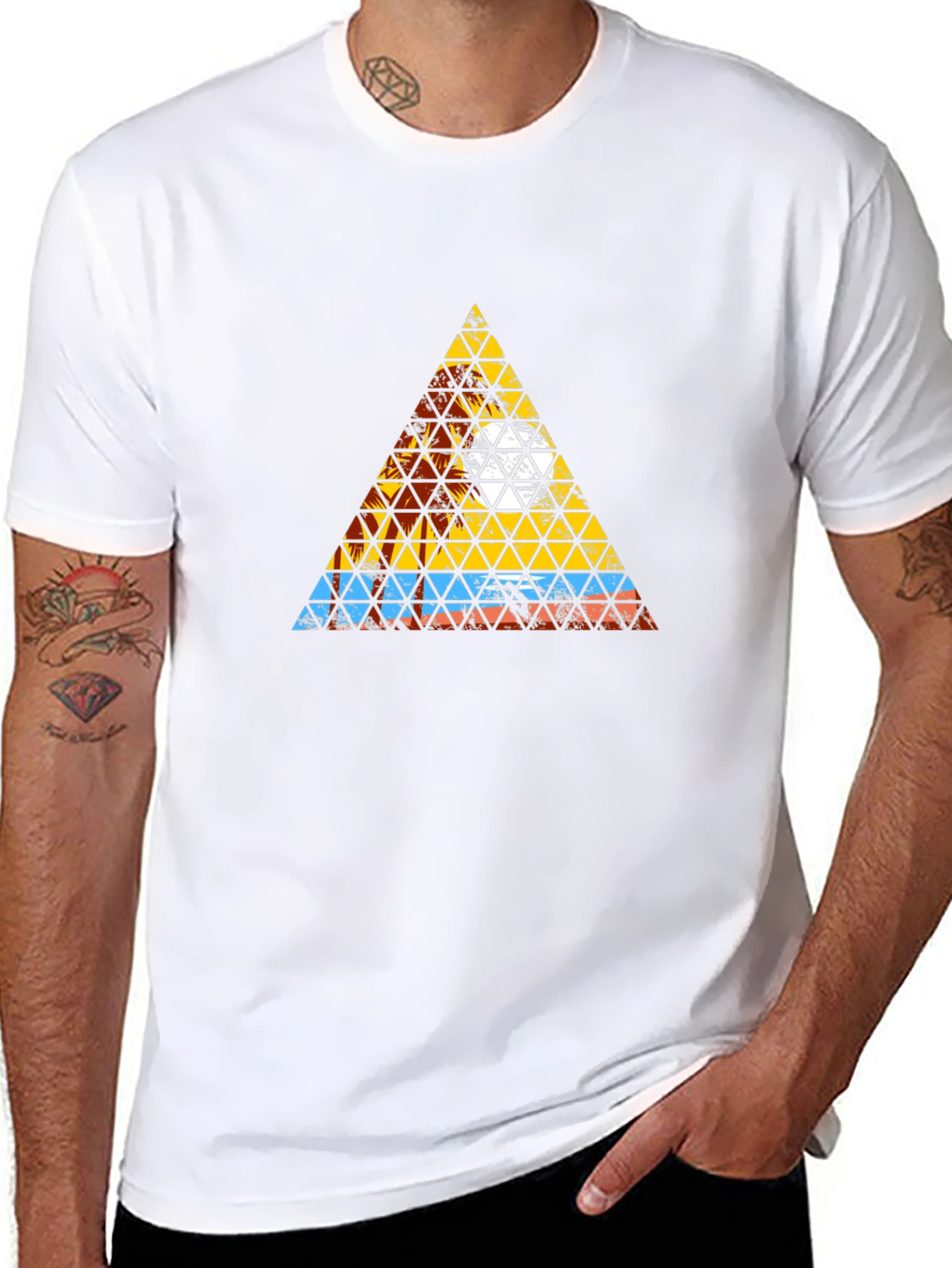 Abstract Geometric Triangle Graphic Tee - Mens Black T-Shirt