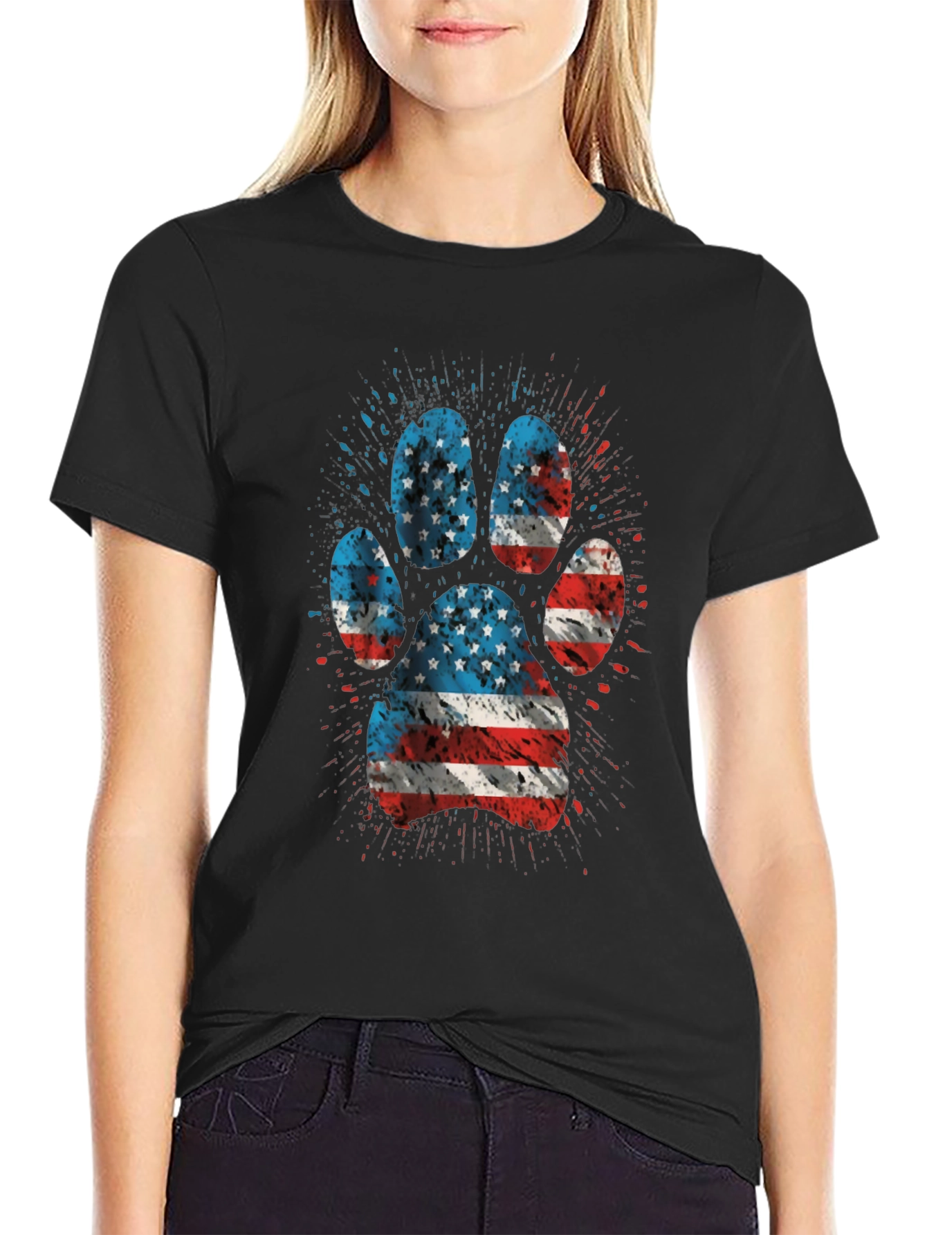 American Flag Paw Print Graphic Tee