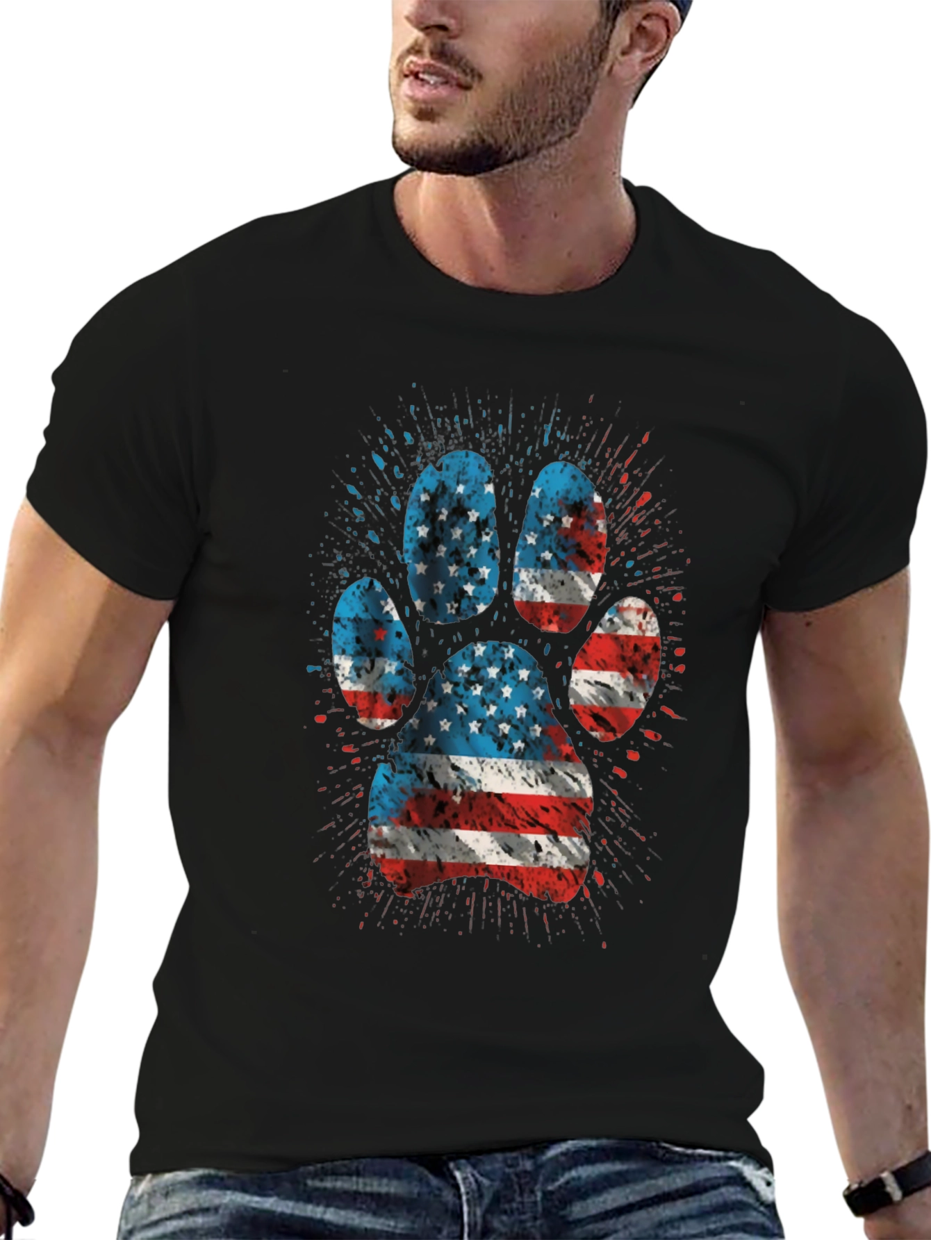 American Flag Paw Print Graphic Tee