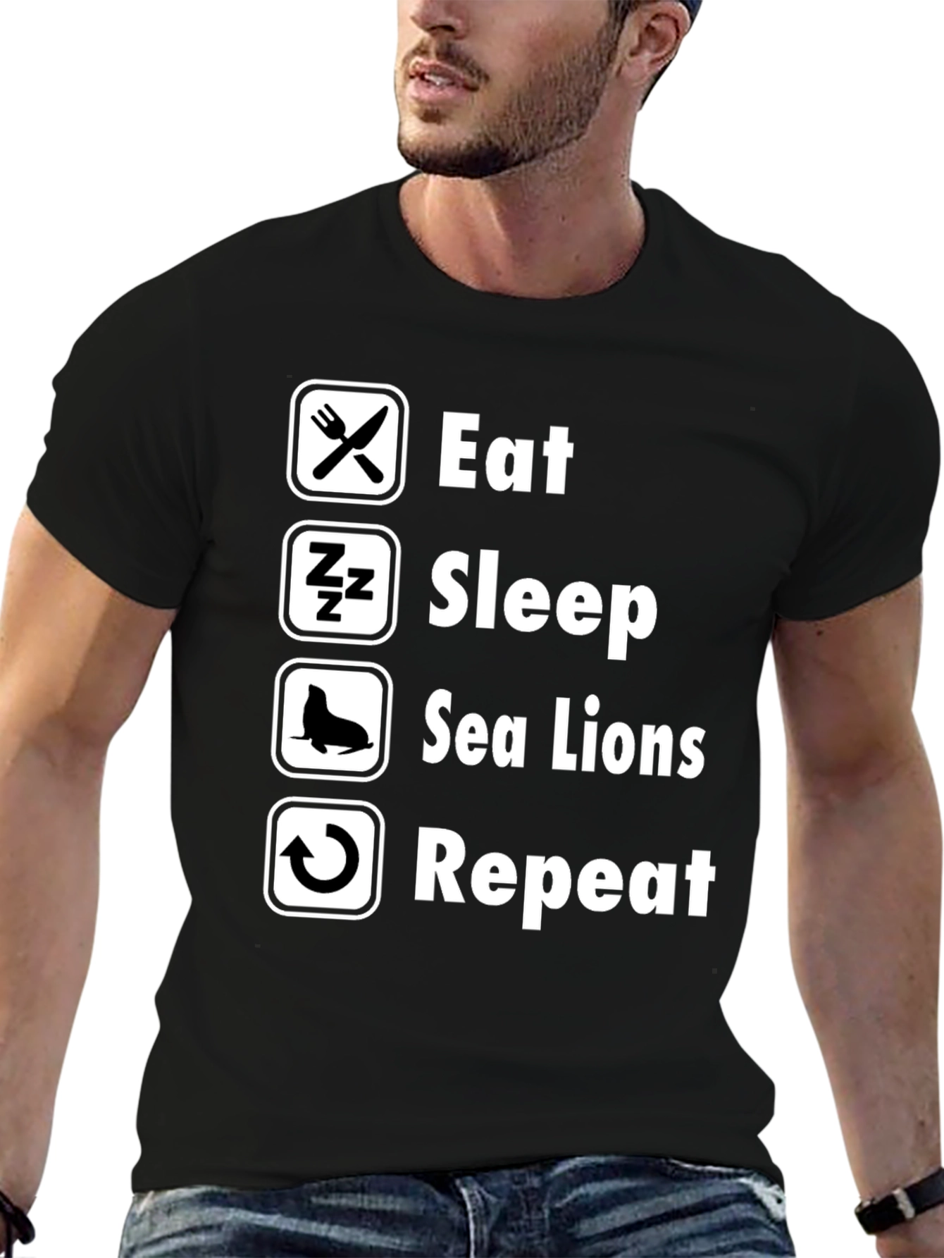 Eat Sleep Sea Lions Repeat Black T-Shirt