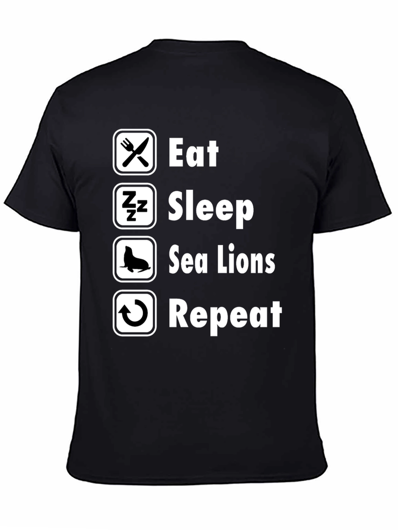 Eat Sleep Sea Lions Repeat Black T-Shirt