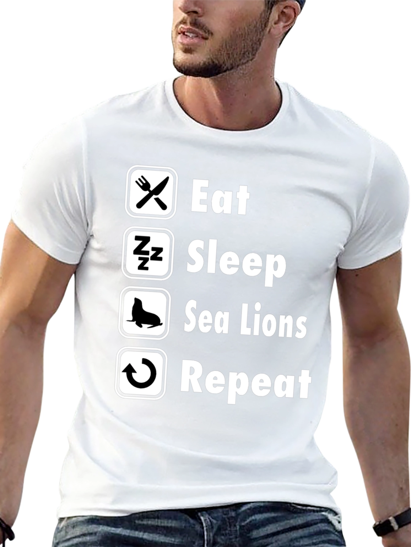 Eat Sleep Sea Lions Repeat Black T-Shirt
