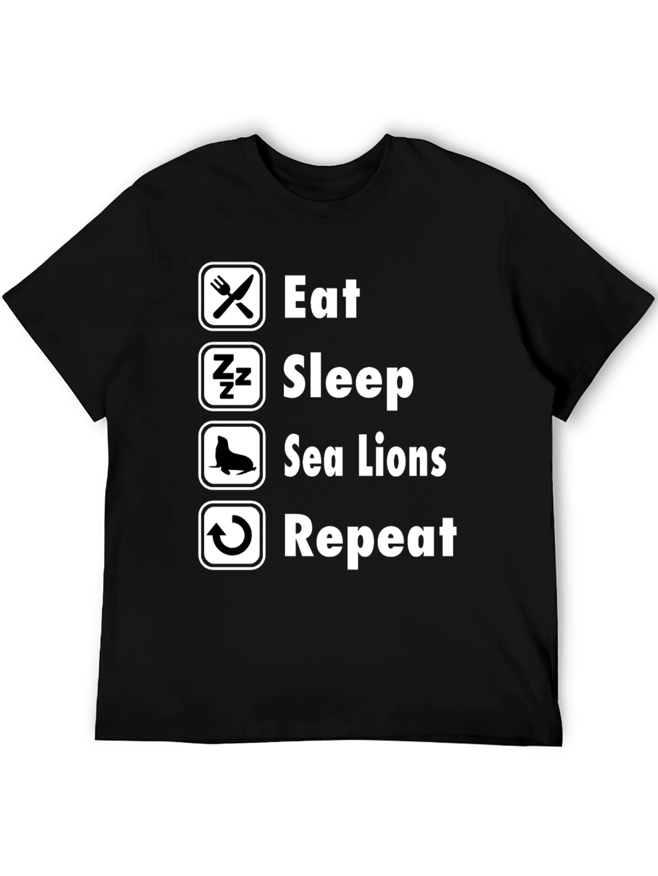 Eat Sleep Sea Lions Repeat Black T-Shirt