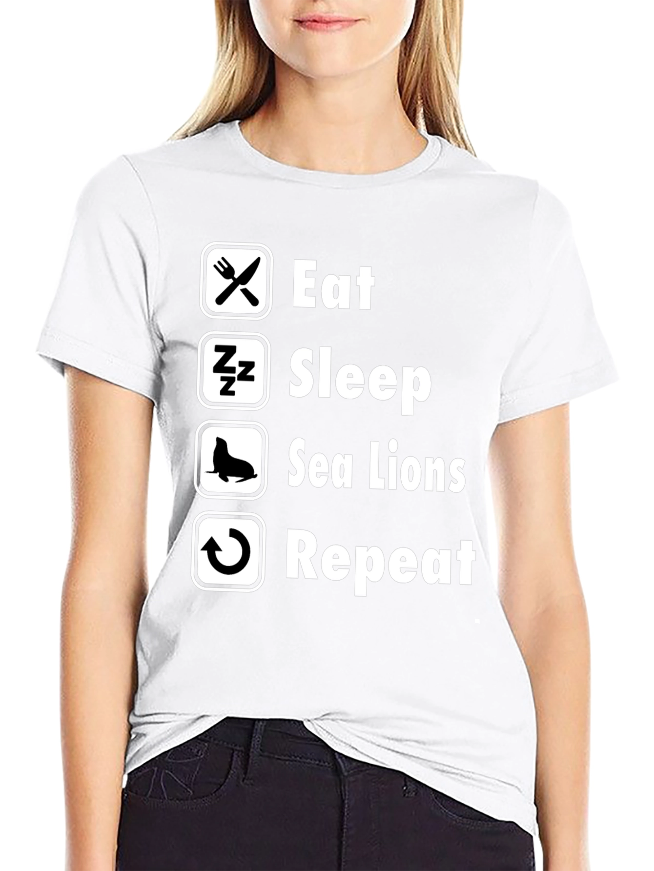 Eat Sleep Sea Lions Repeat Black T-Shirt