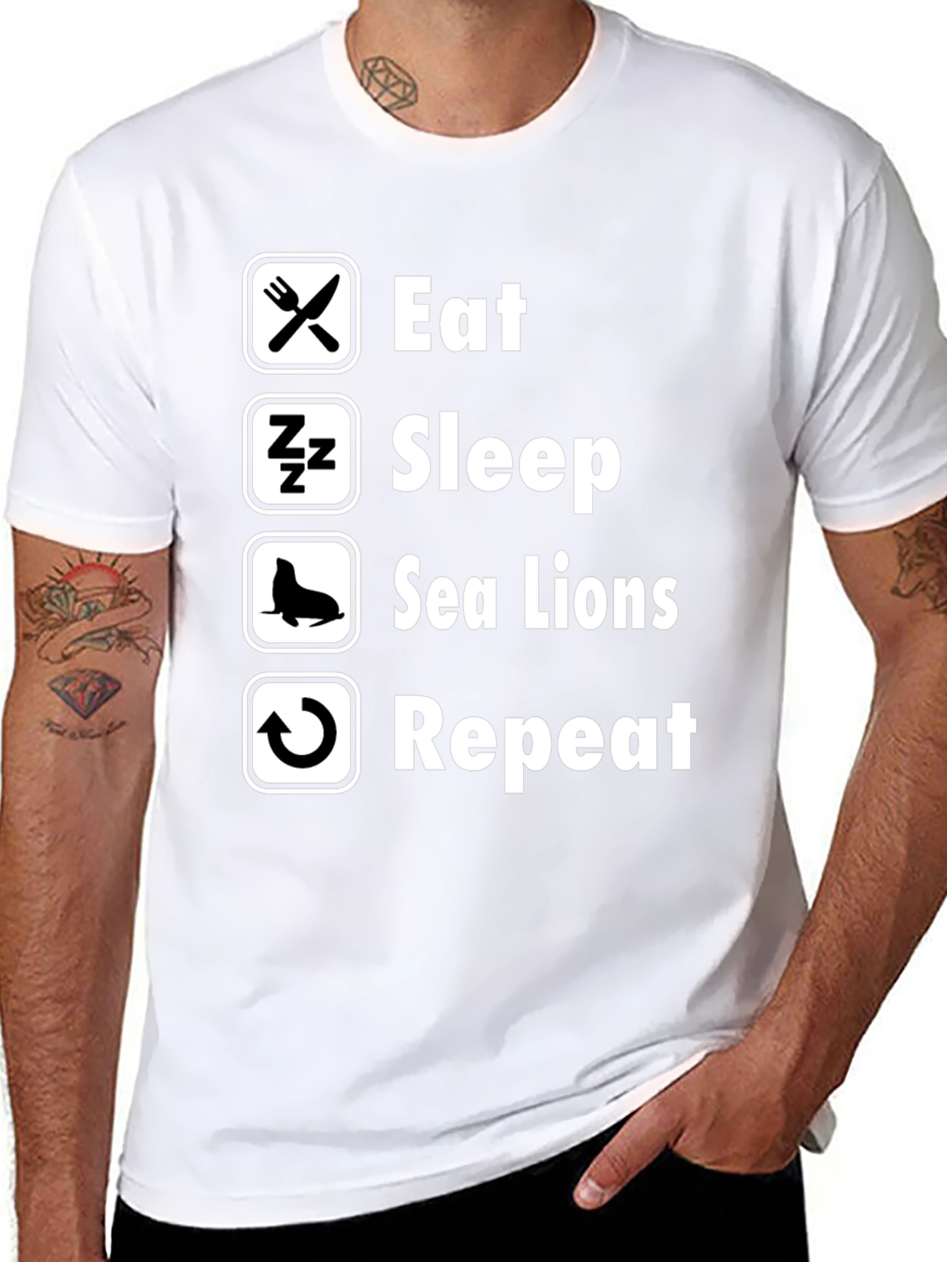 Eat Sleep Sea Lions Repeat Black T-Shirt