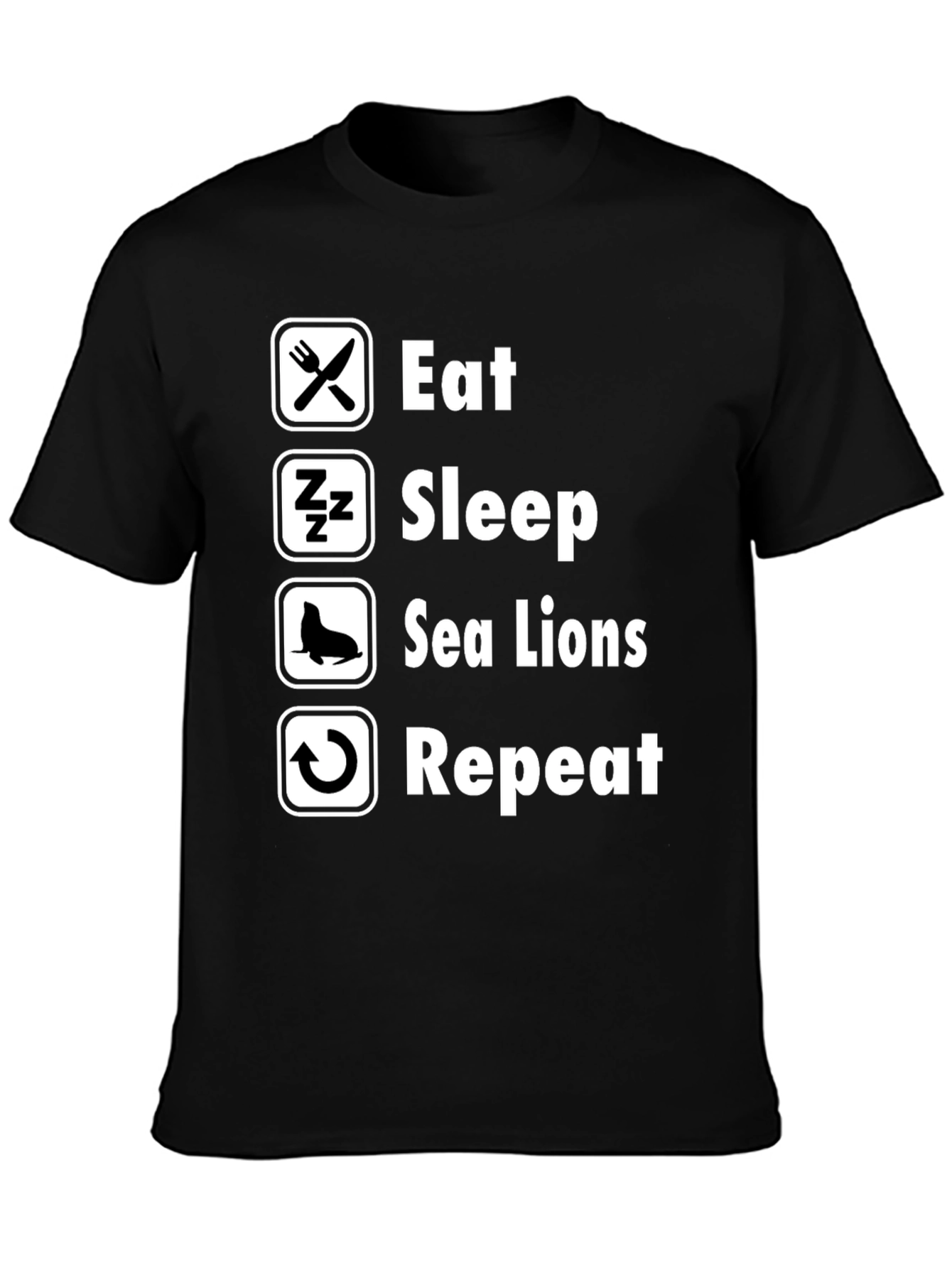 Eat Sleep Sea Lions Repeat Black T-Shirt