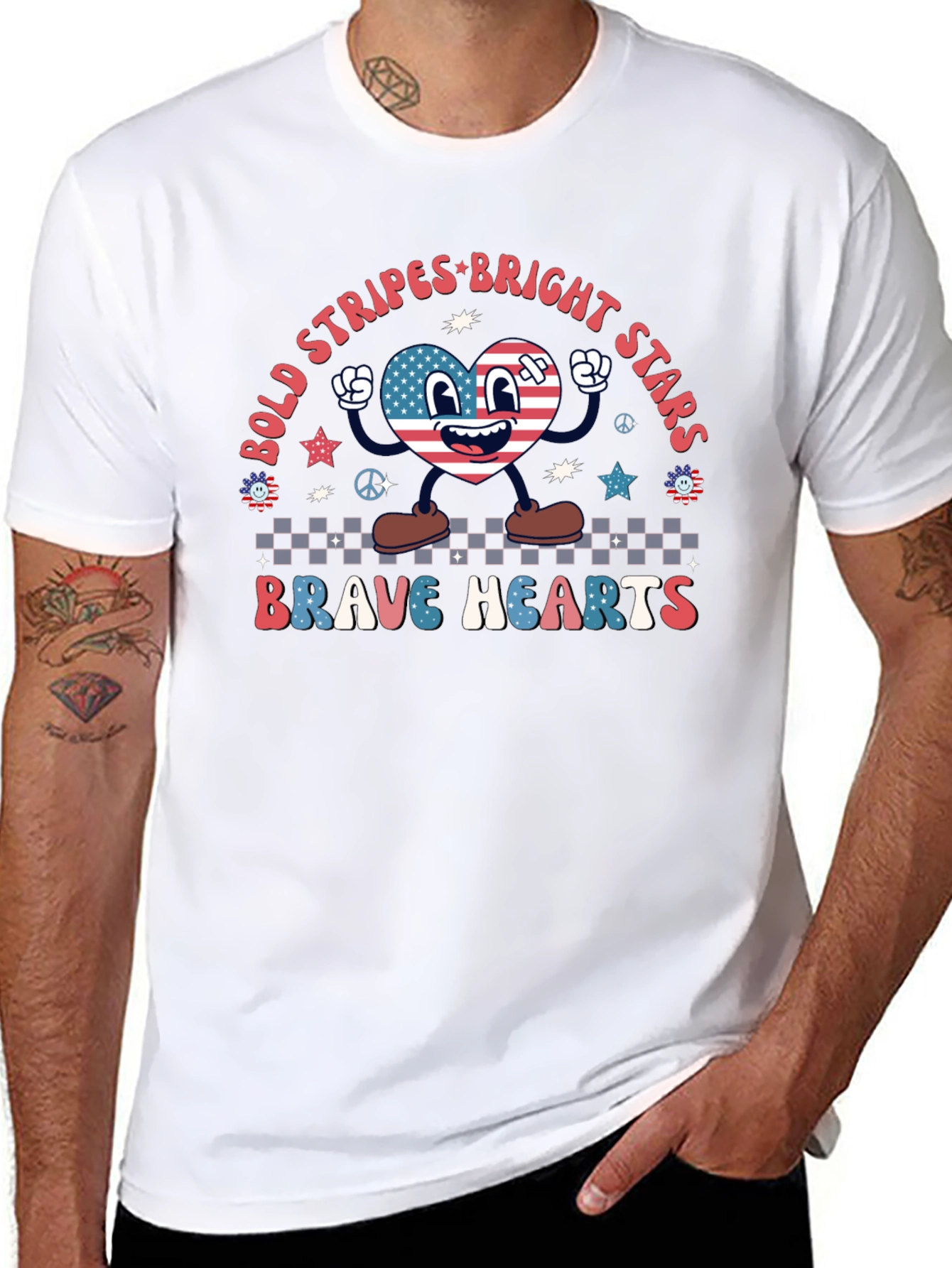 Bold Stripes Bright Stars Brave Hearts Graphic Tee