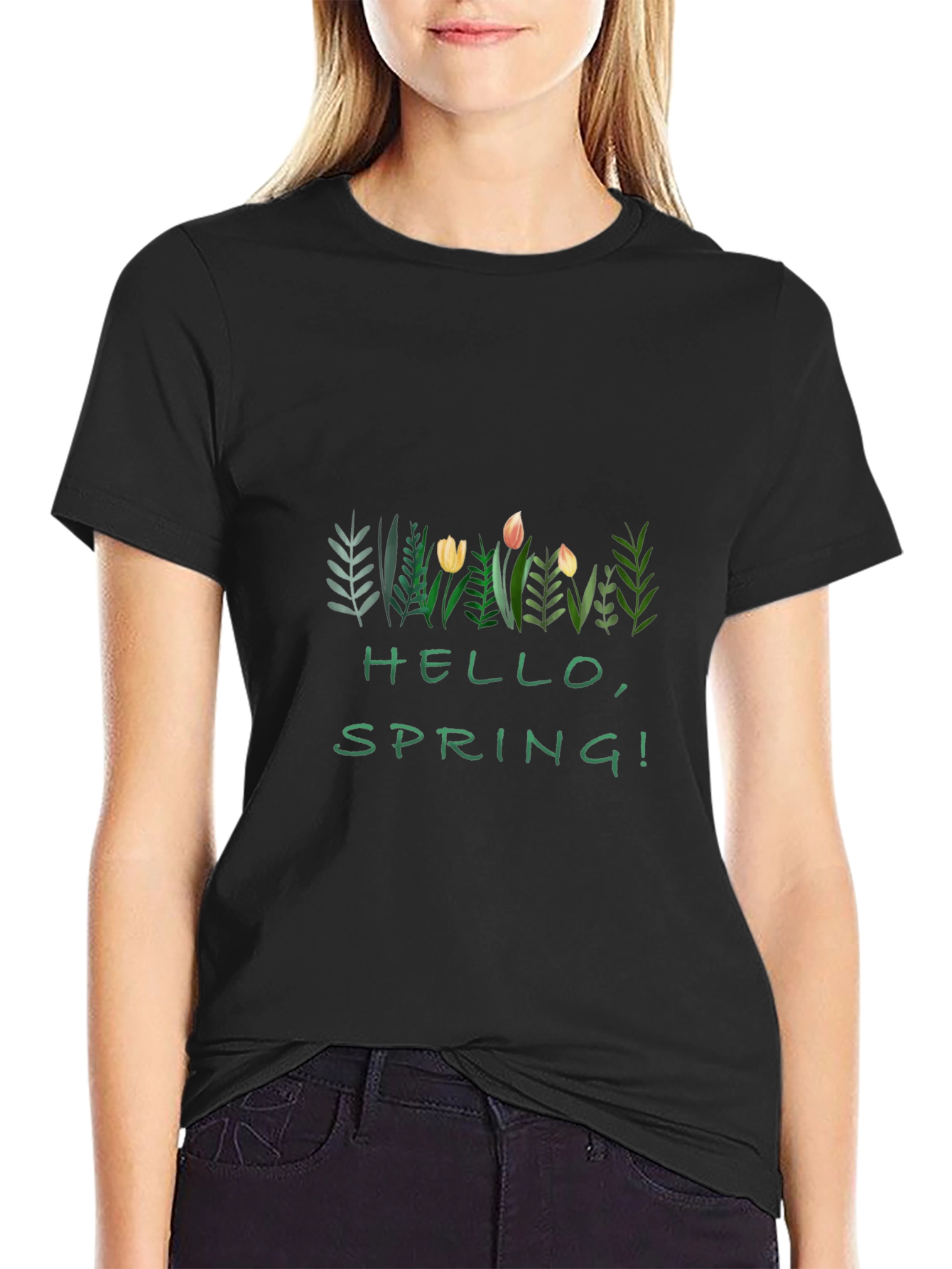 Hello Spring! Graphic Black T-Shirt