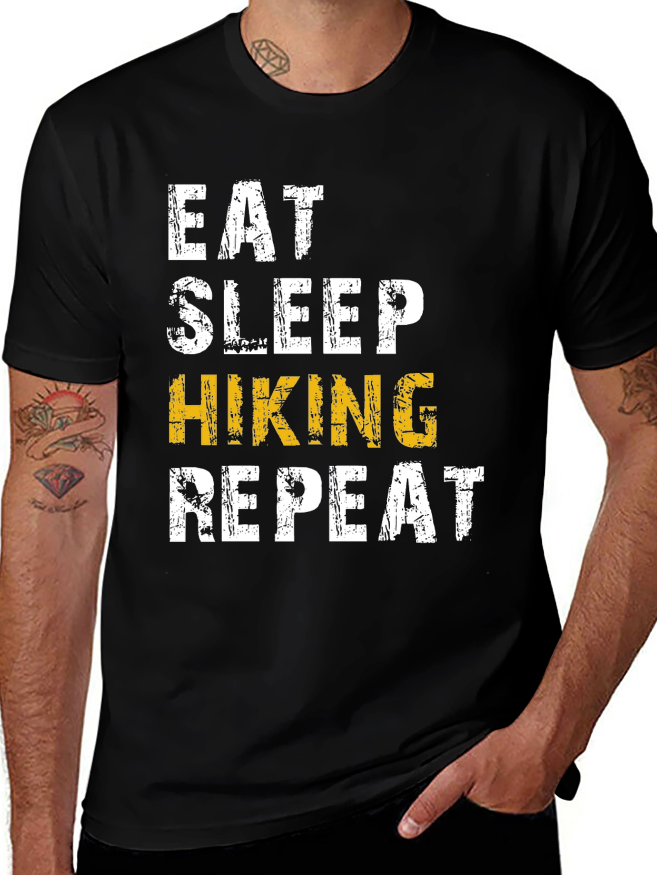 Eat Sleep Hiking Repeat T-Shirt - Black Cotton Tee