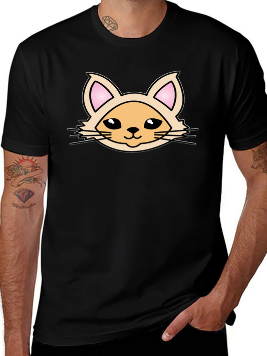 Cute Cartoon Cat Graphic T-Shirt - Black