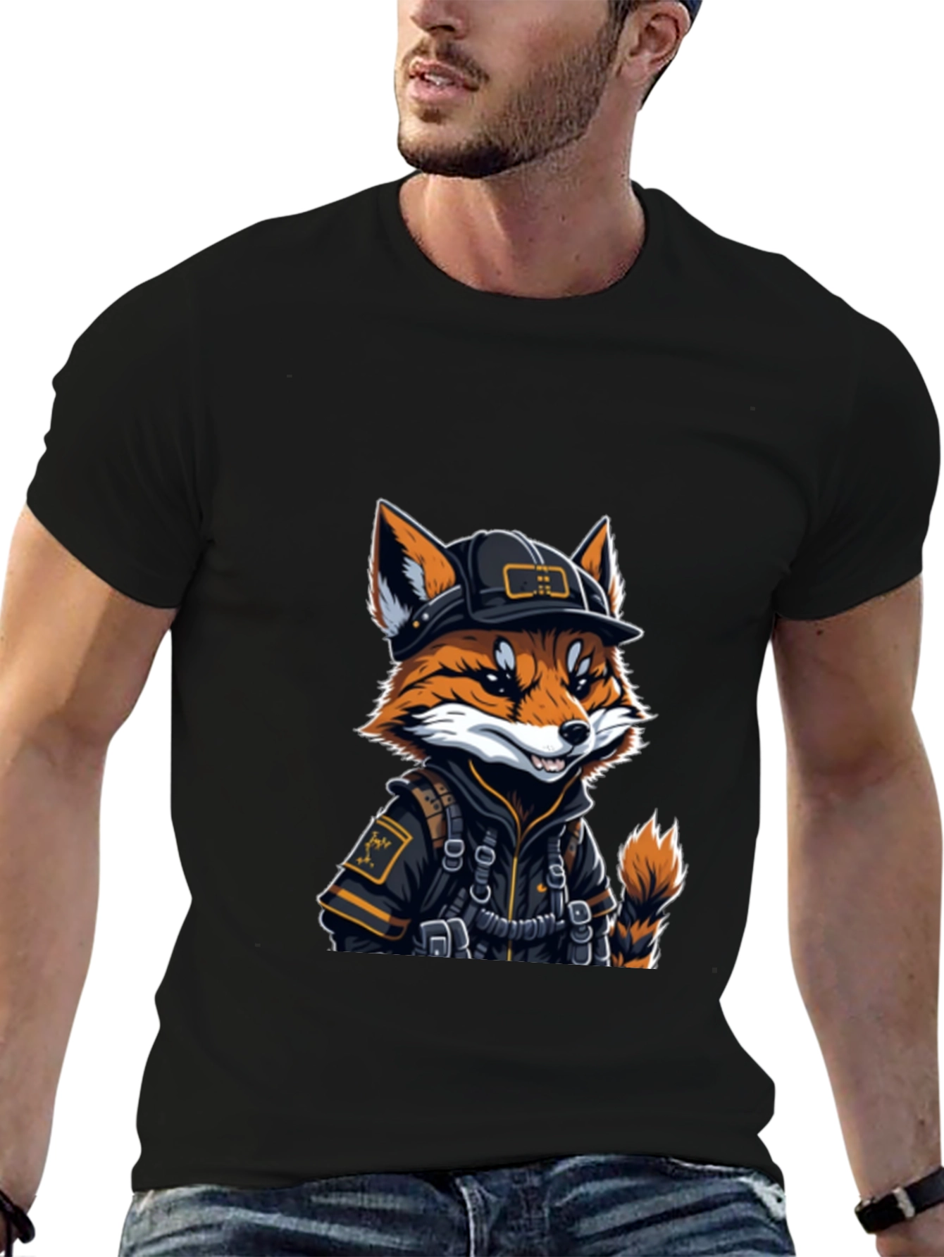Cool Fox Graphic Tee - Black Cotton Comfort