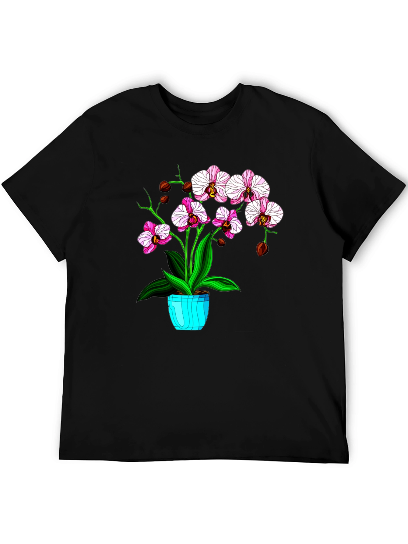 Floral T-Shirt with Orchid Plant Graphic