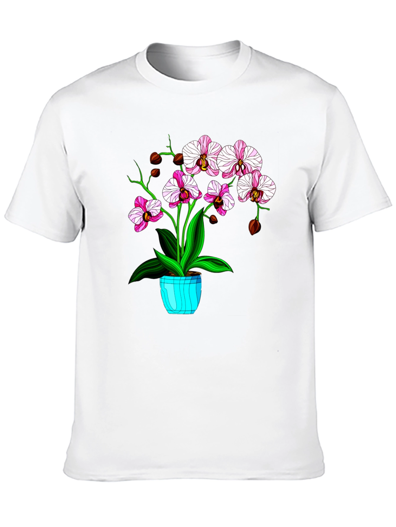 Floral T-Shirt with Orchid Plant Graphic