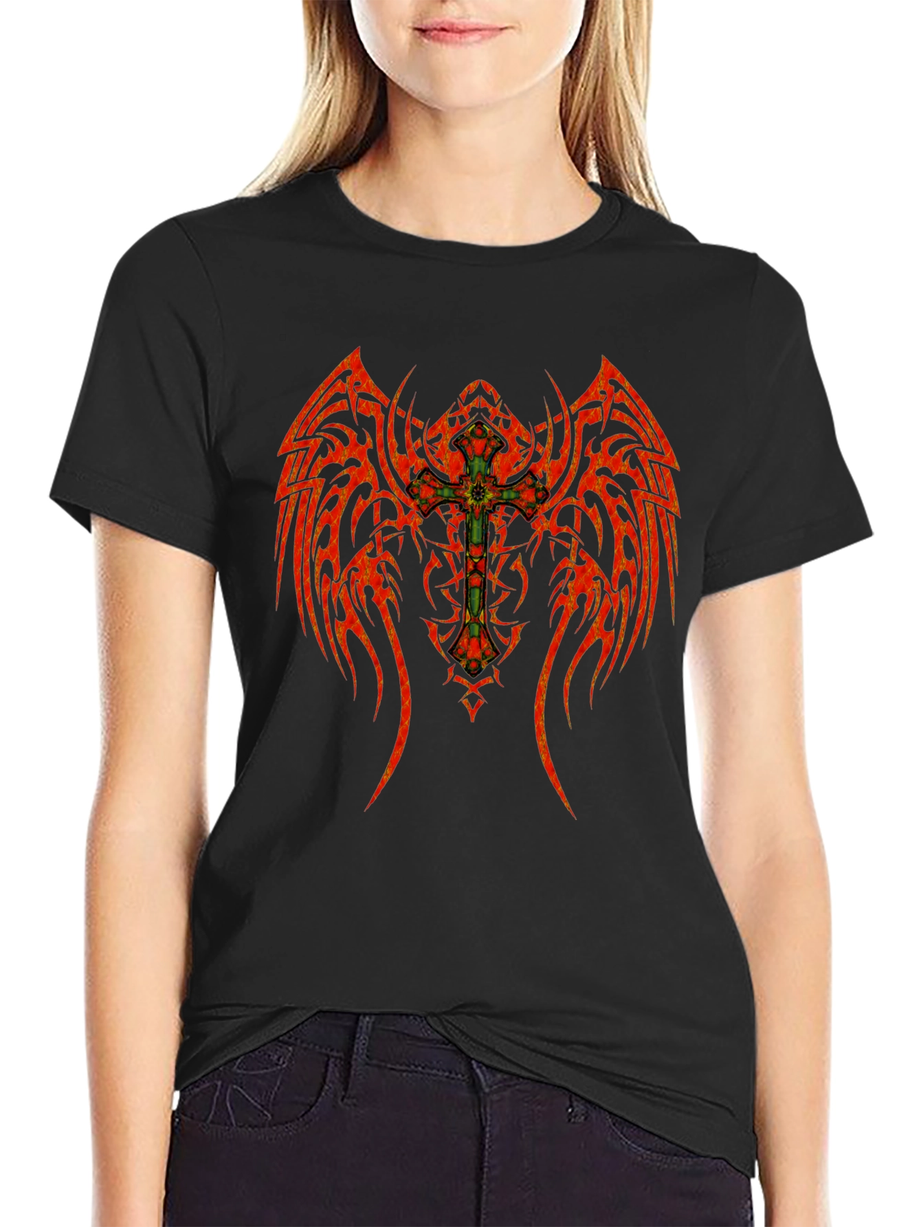Tribal Winged Cross Graphic T-Shirt
