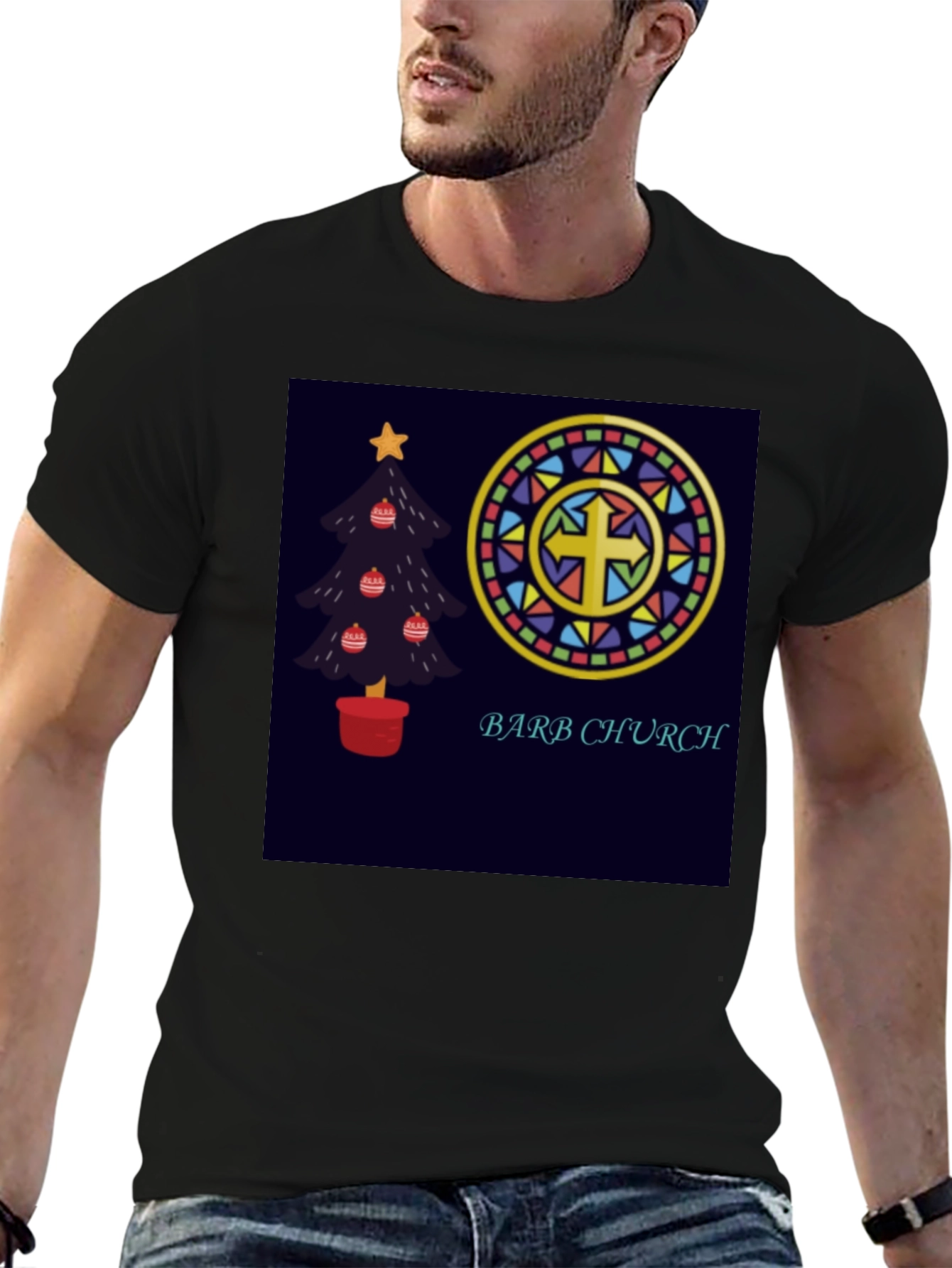 Barb Church Christmas Tree Stained Glass T-Shirt