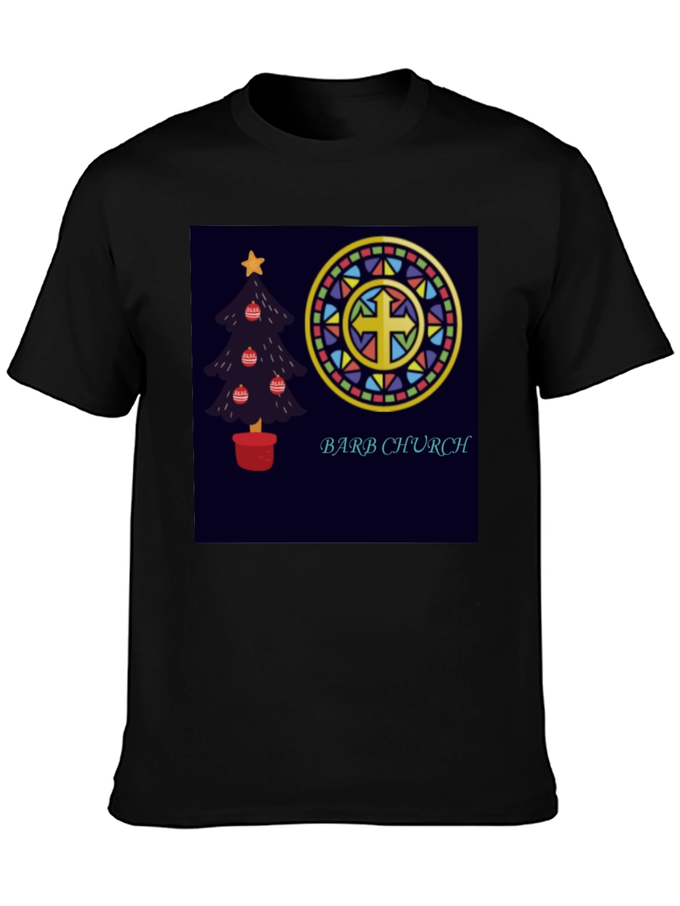 Barb Church Christmas Tree Stained Glass T-Shirt