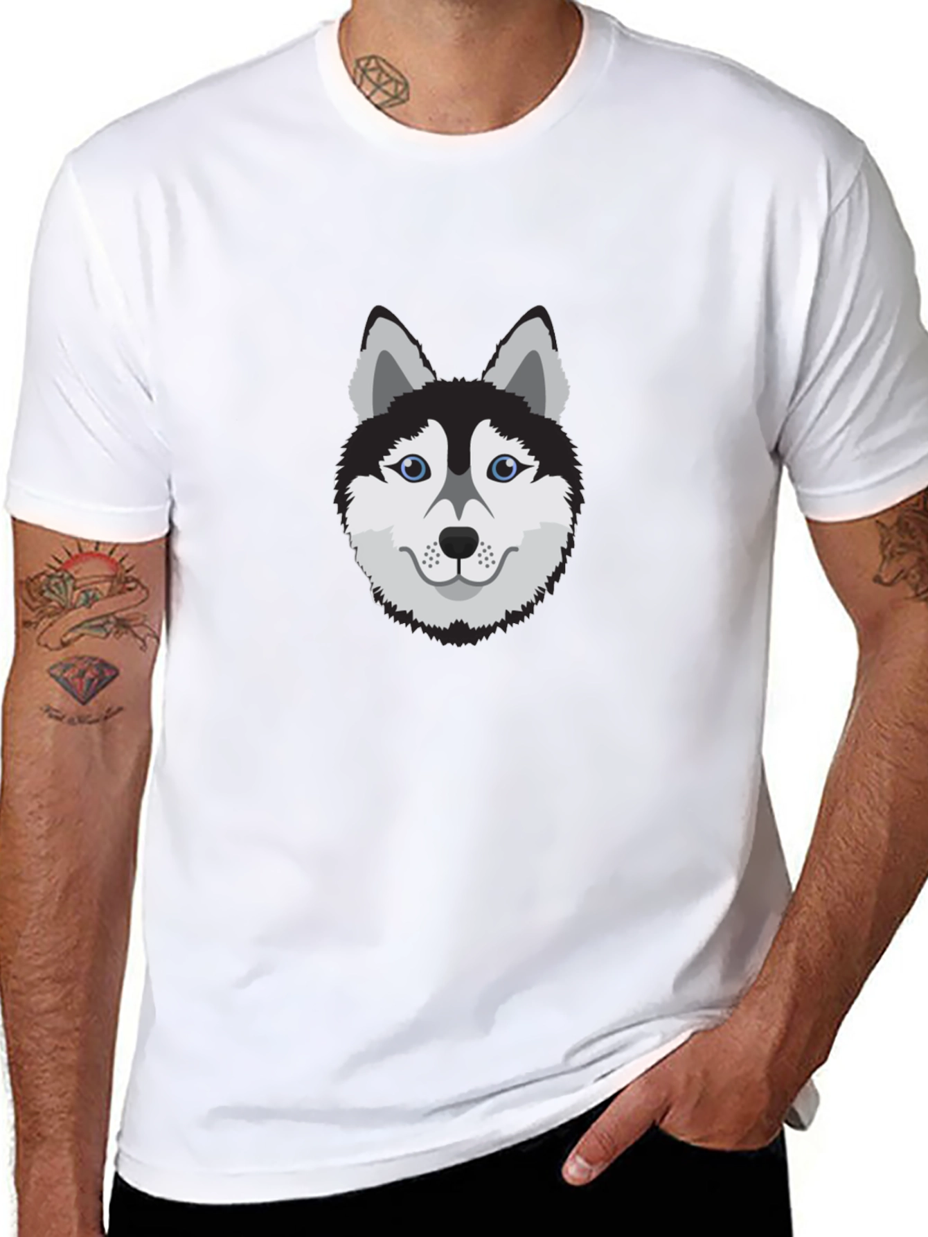 Cool Husky Dog Graphic Tee - Black Cotton T-Shirt