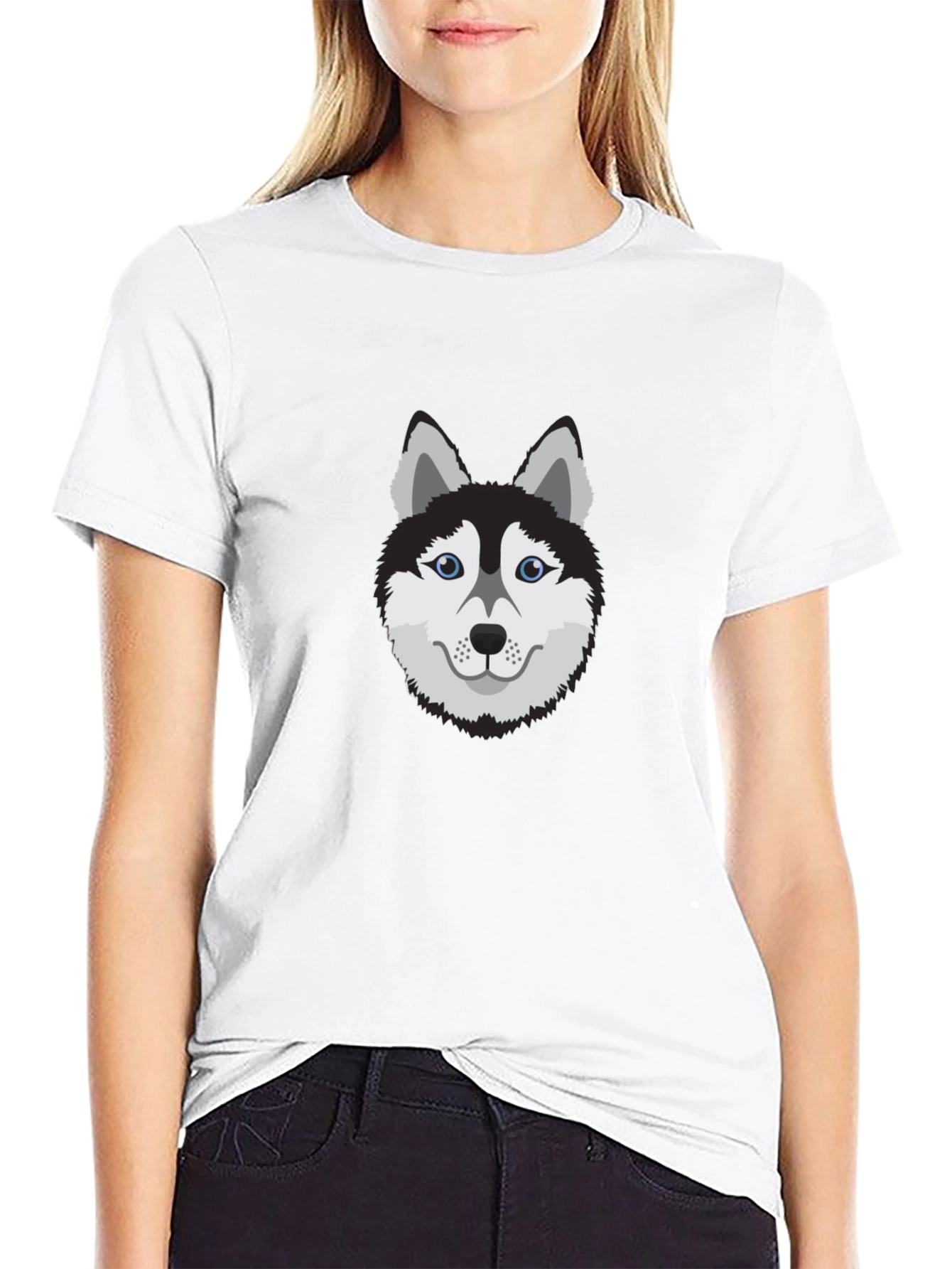 Cool Husky Dog Graphic Tee - Black Cotton T-Shirt