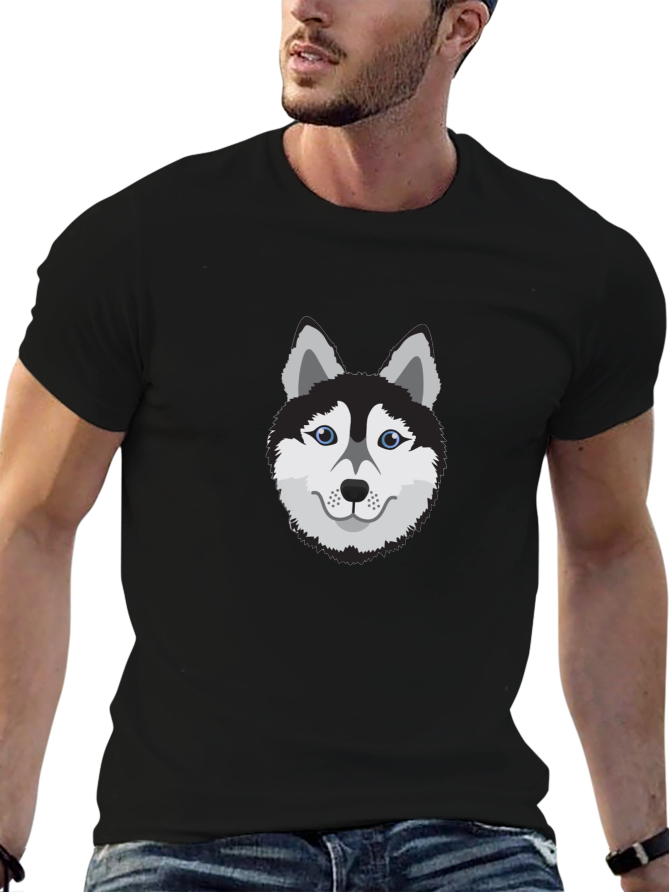 Cool Husky Dog Graphic Tee - Black Cotton T-Shirt