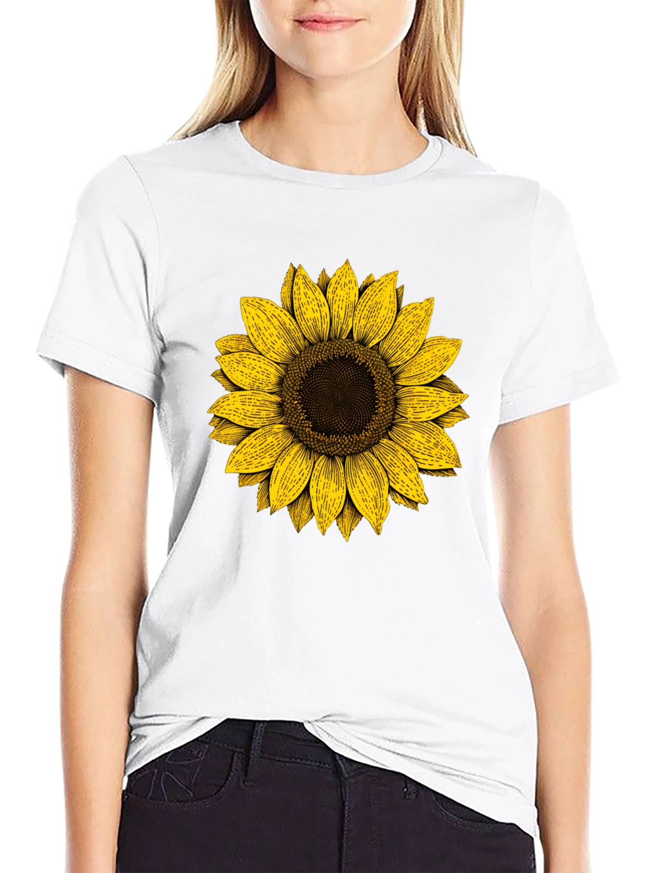 Sunflower Graphic Print Black T-Shirt