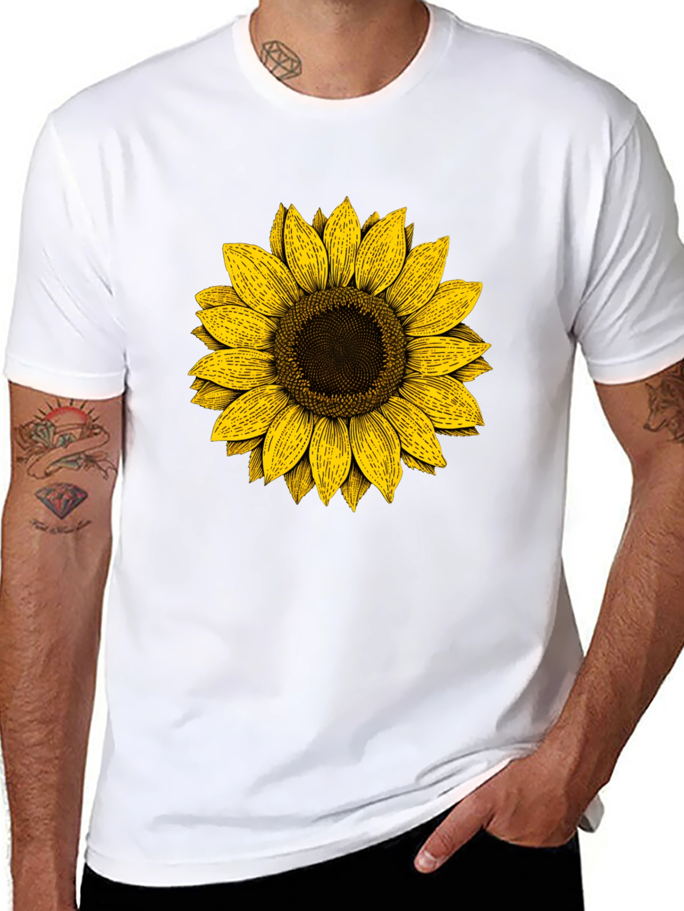 Sunflower Graphic Print Black T-Shirt
