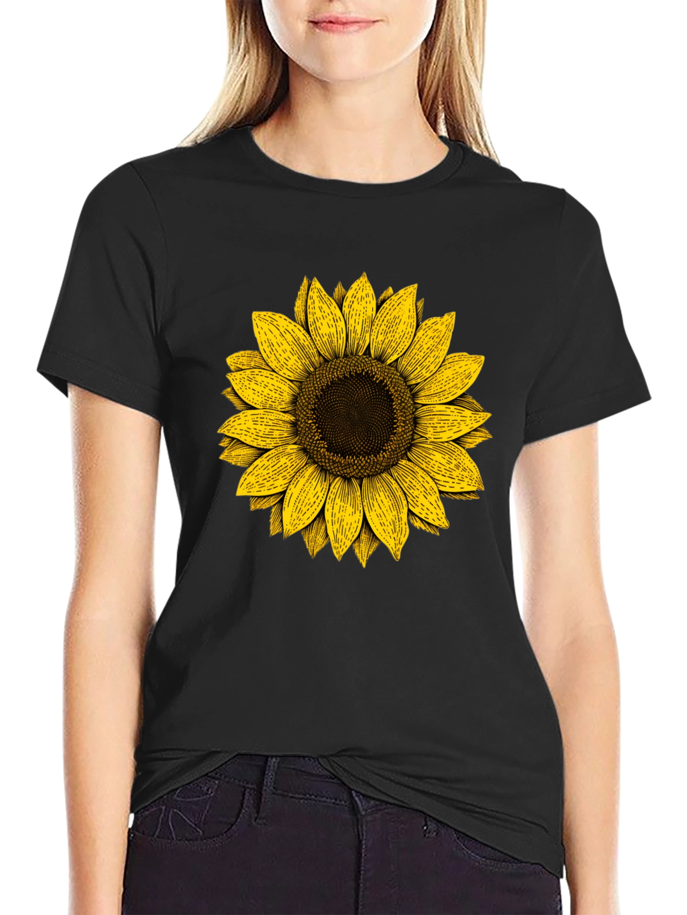 Sunflower Graphic Print Black T-Shirt