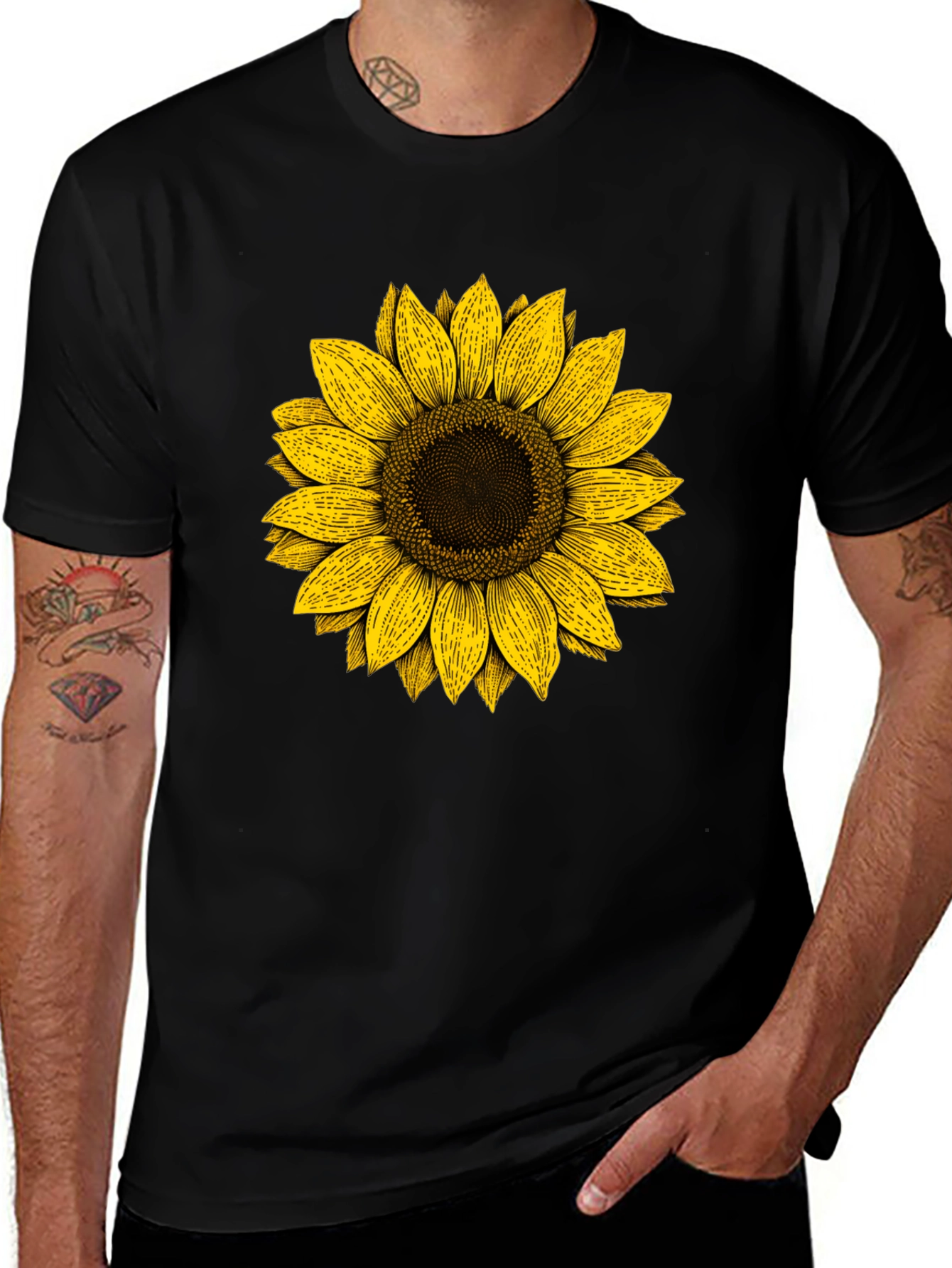 Sunflower Graphic Print Black T-Shirt