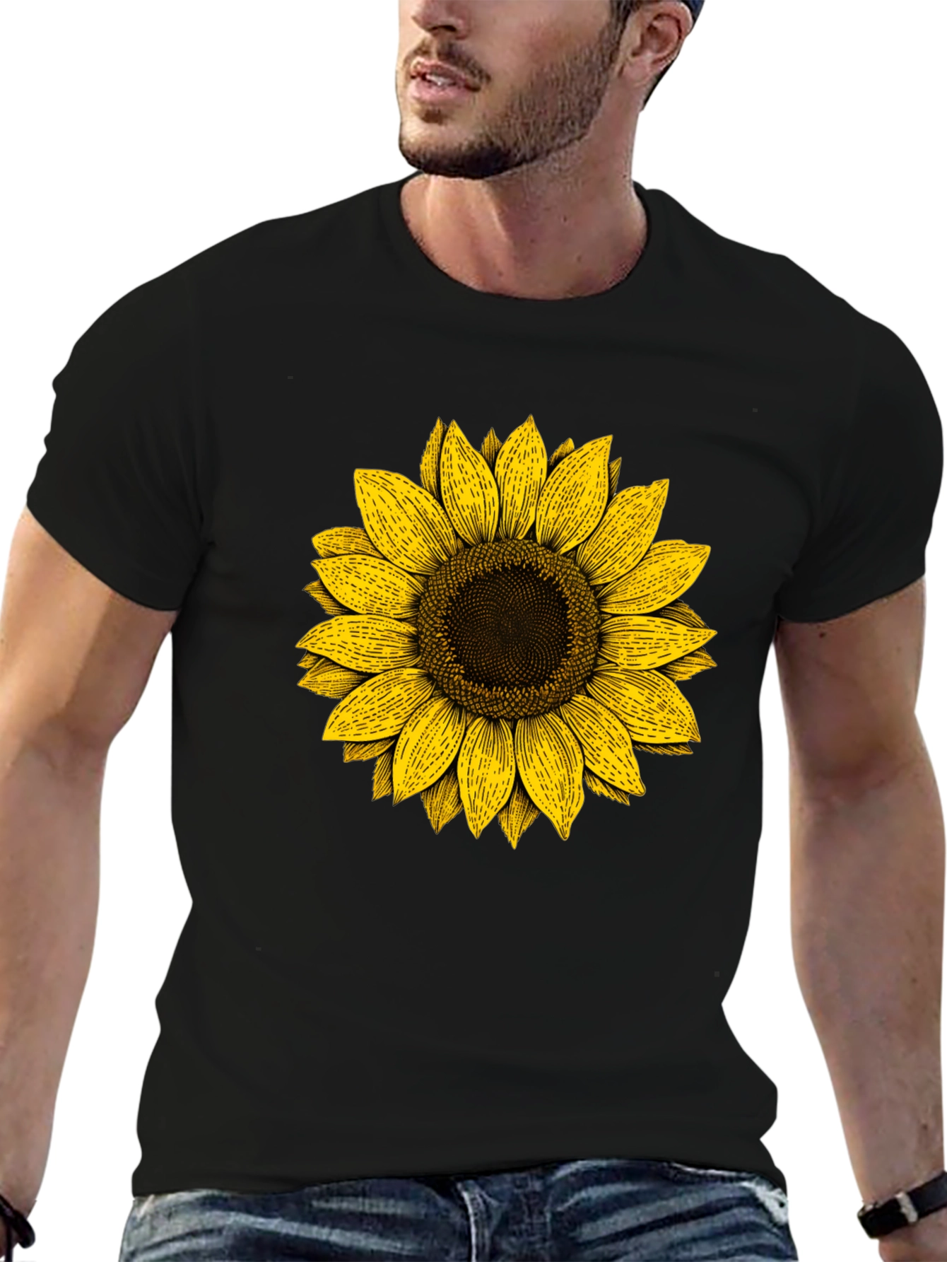 Sunflower Graphic Print Black T-Shirt