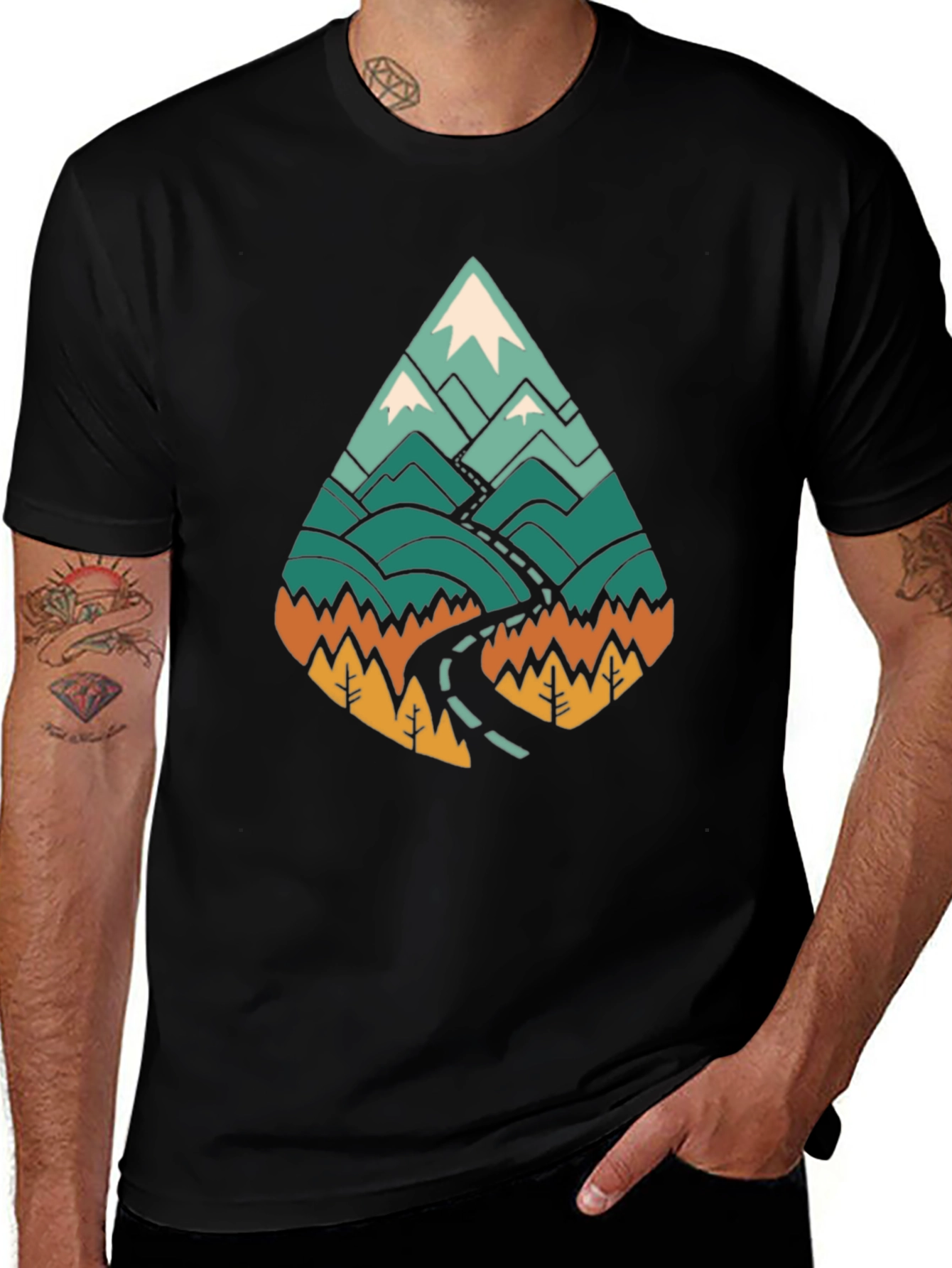 Mountain Road Trip Graphic T-Shirt - Black