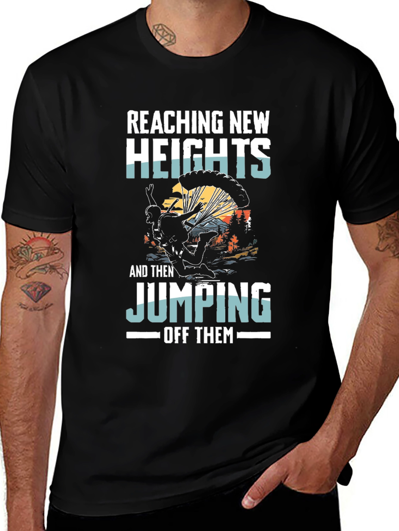 Reaching New Heights T-Shirt Parachute Jump Design
