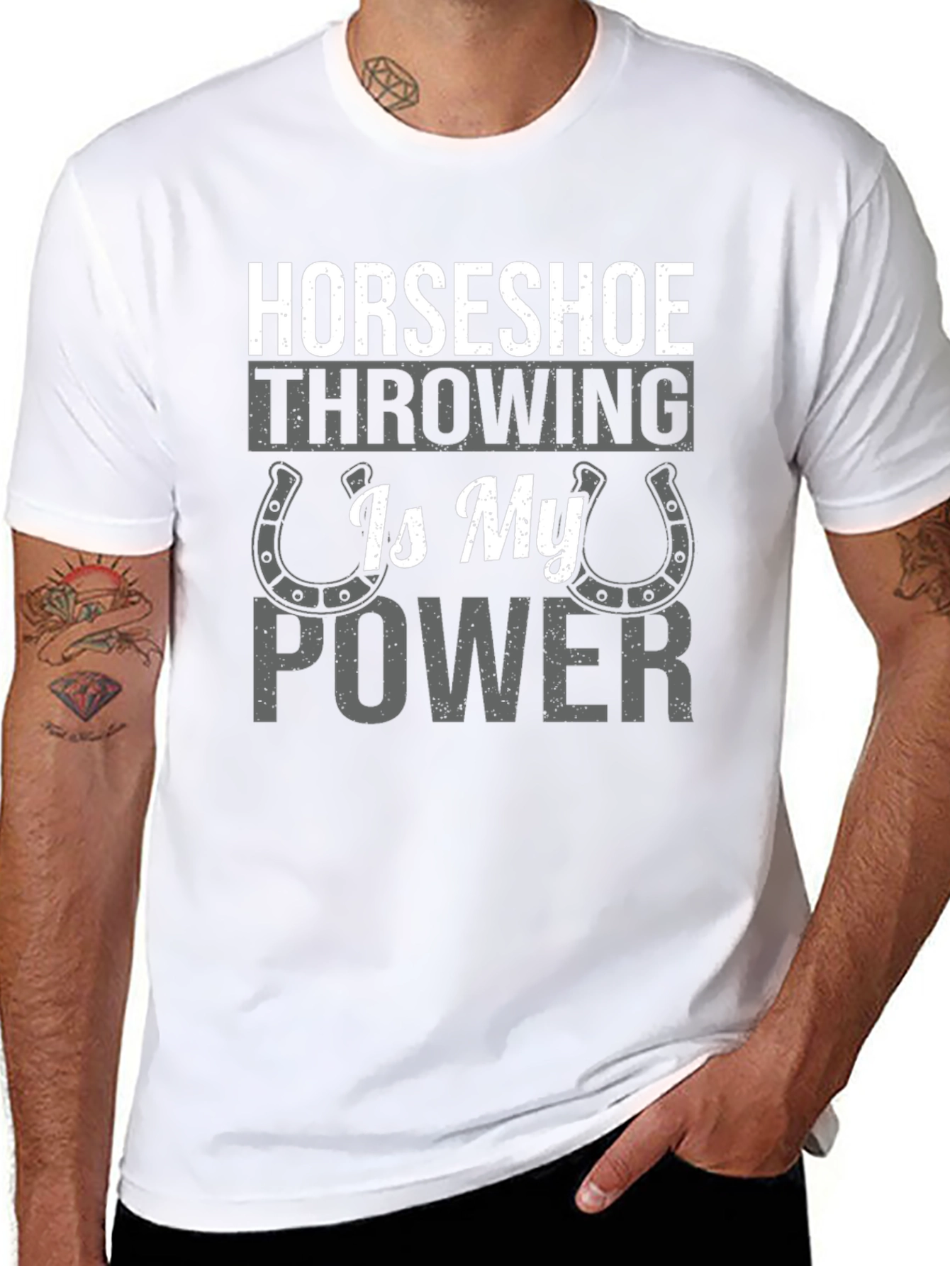 Horseshoe Throwing is My Power Black Graphic T-Shirt