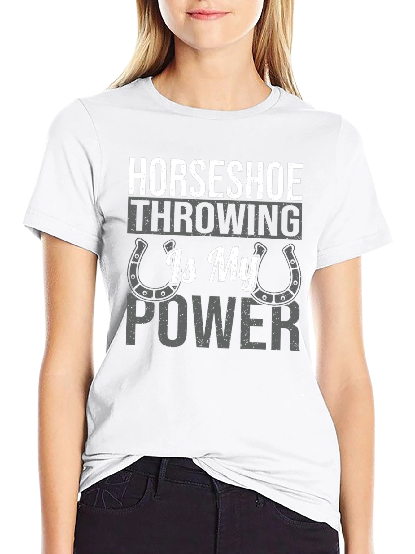 Horseshoe Throwing is My Power Black Graphic T-Shirt