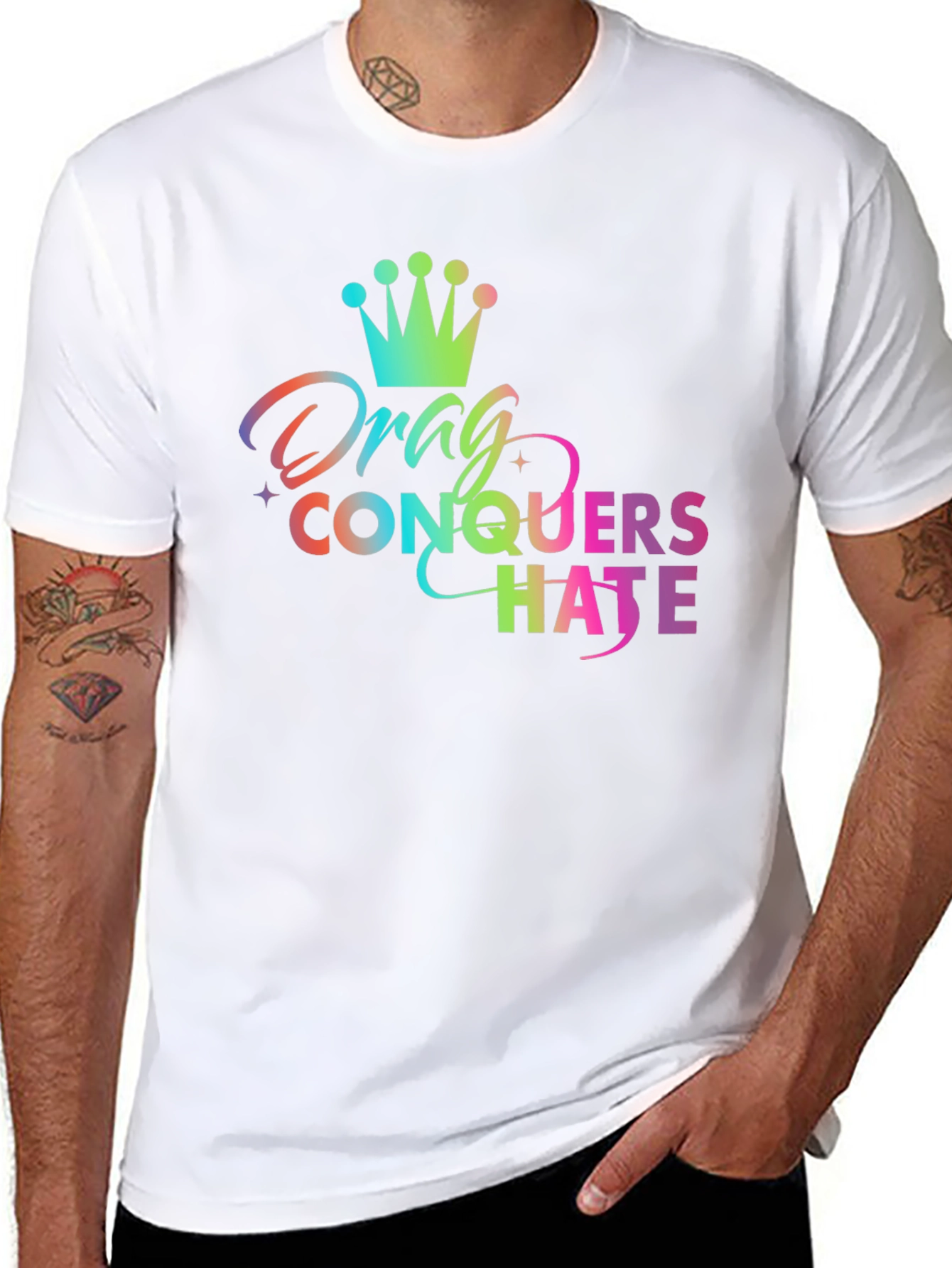 Drag Conquers Hate Rainbow Graphic Tee