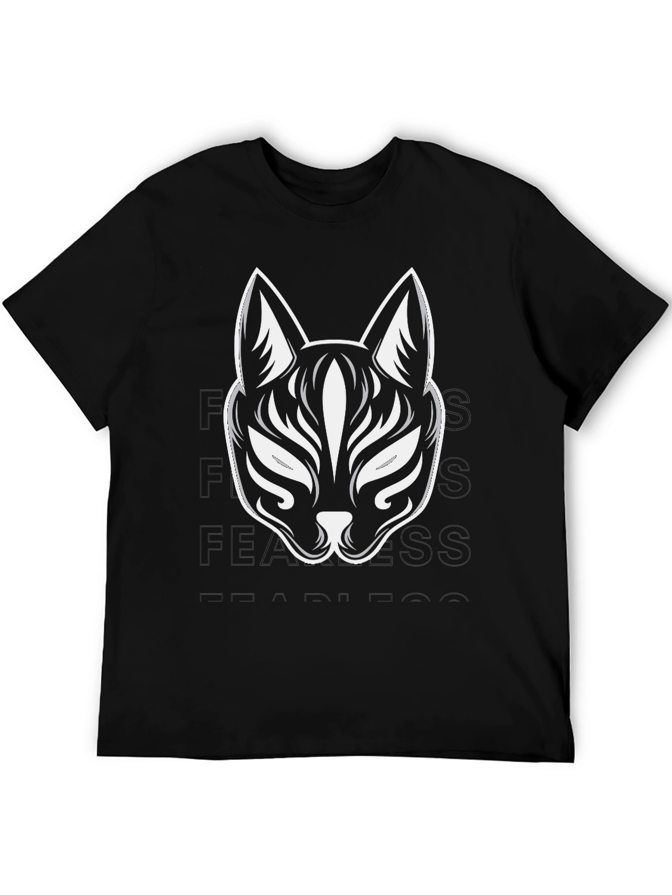 Black T-Shirt with Kitsune Mask Design