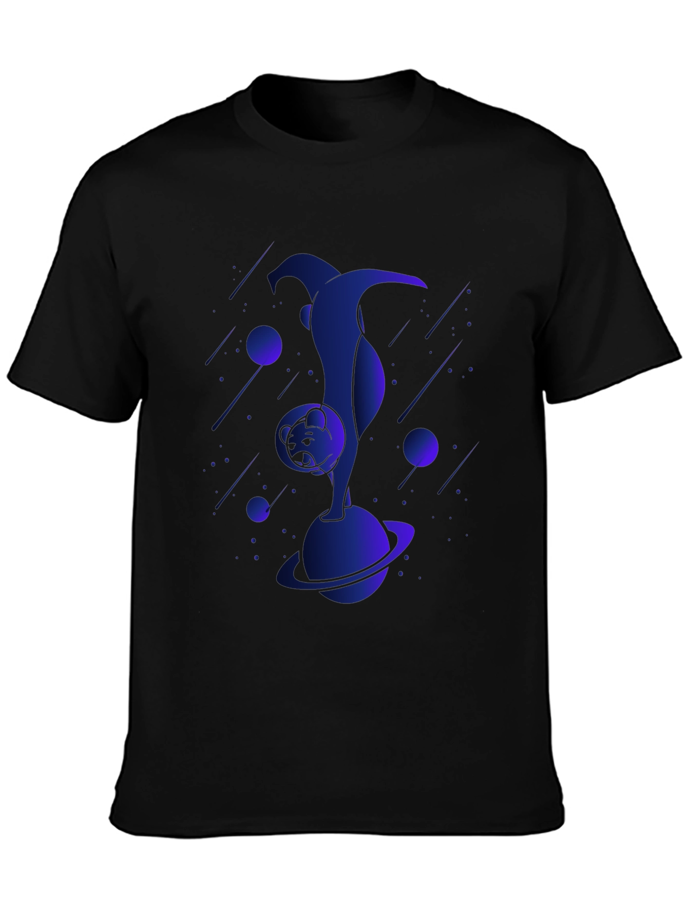 Astronaut Cat Graphic Tee - Black Cotton T-Shirt