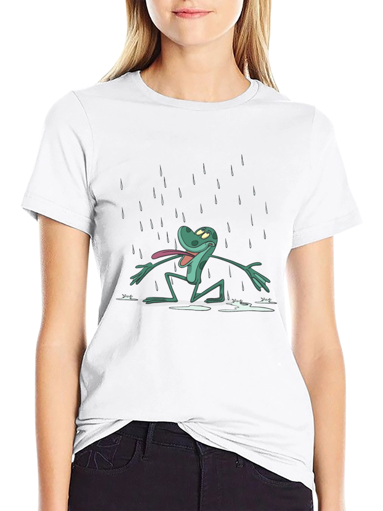 Frog in Rain Black T-Shirt