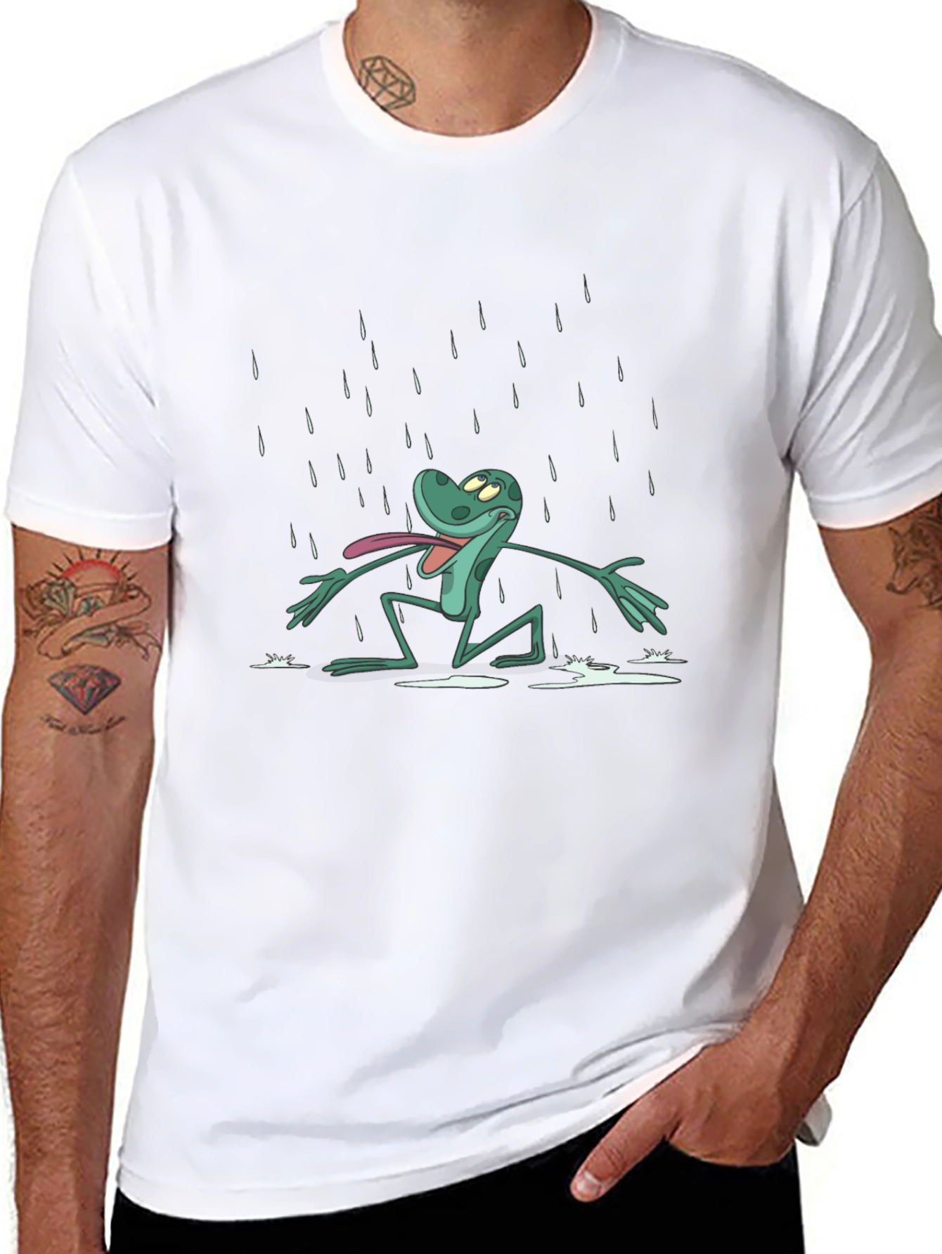 Frog in Rain Black T-Shirt