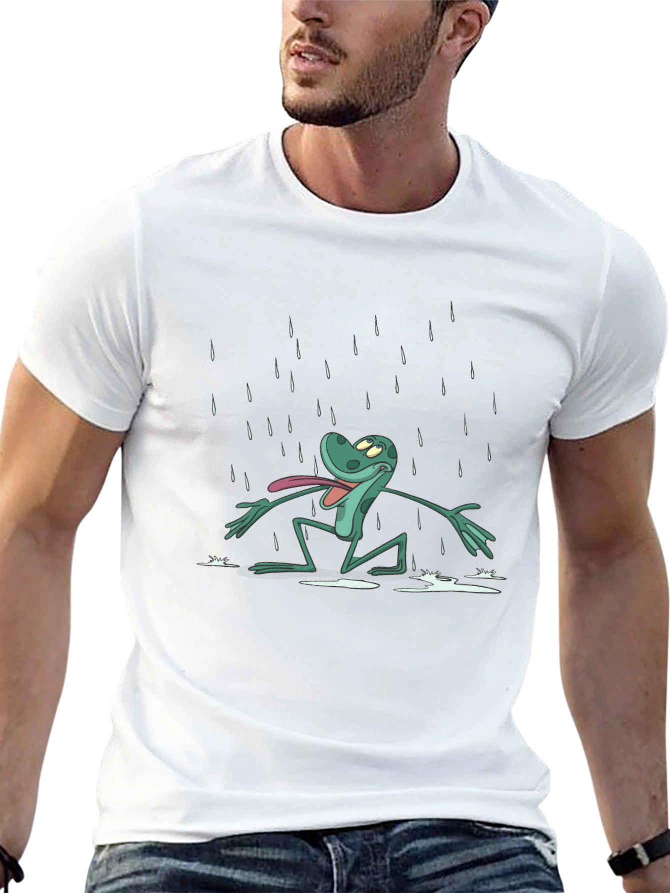 Frog in Rain Black T-Shirt
