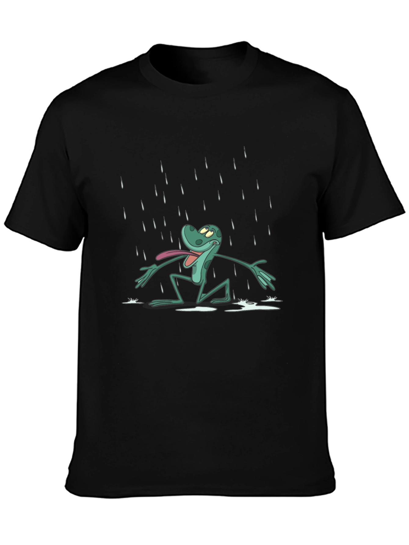 Frog in Rain Black T-Shirt