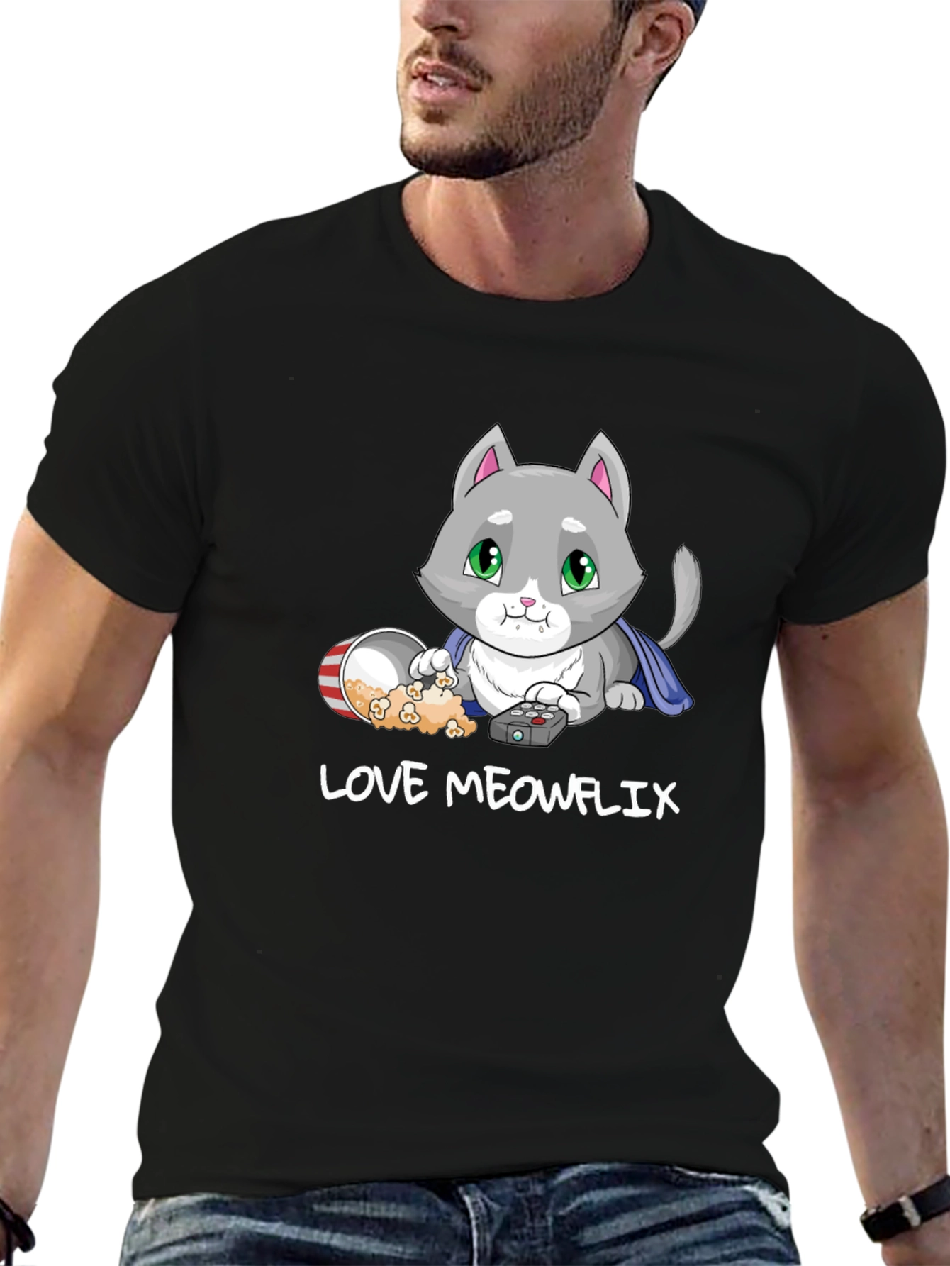 Love Meowflix Black T-Shirt - Cat Lover Tee