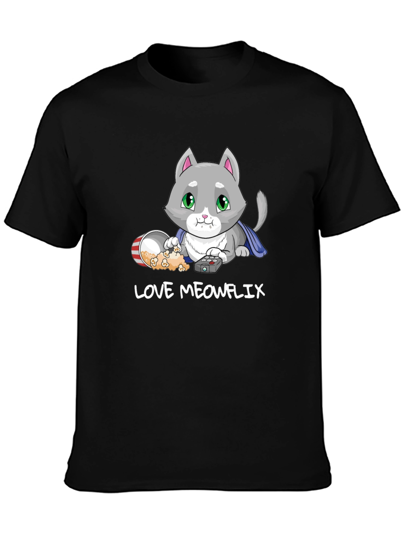 Love Meowflix Black T-Shirt - Cat Lover Tee