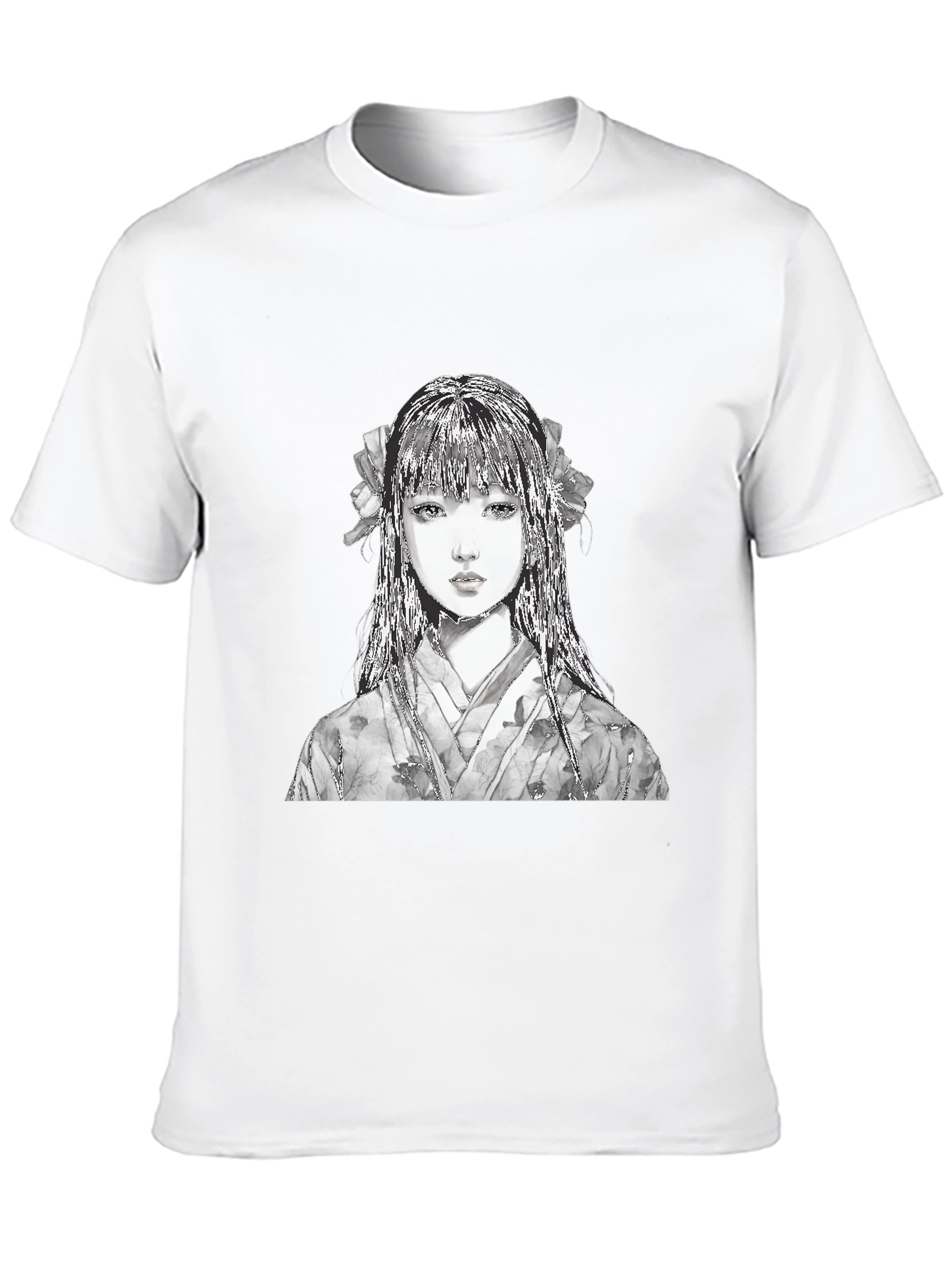 Anime Girl Portrait Black T-Shirt