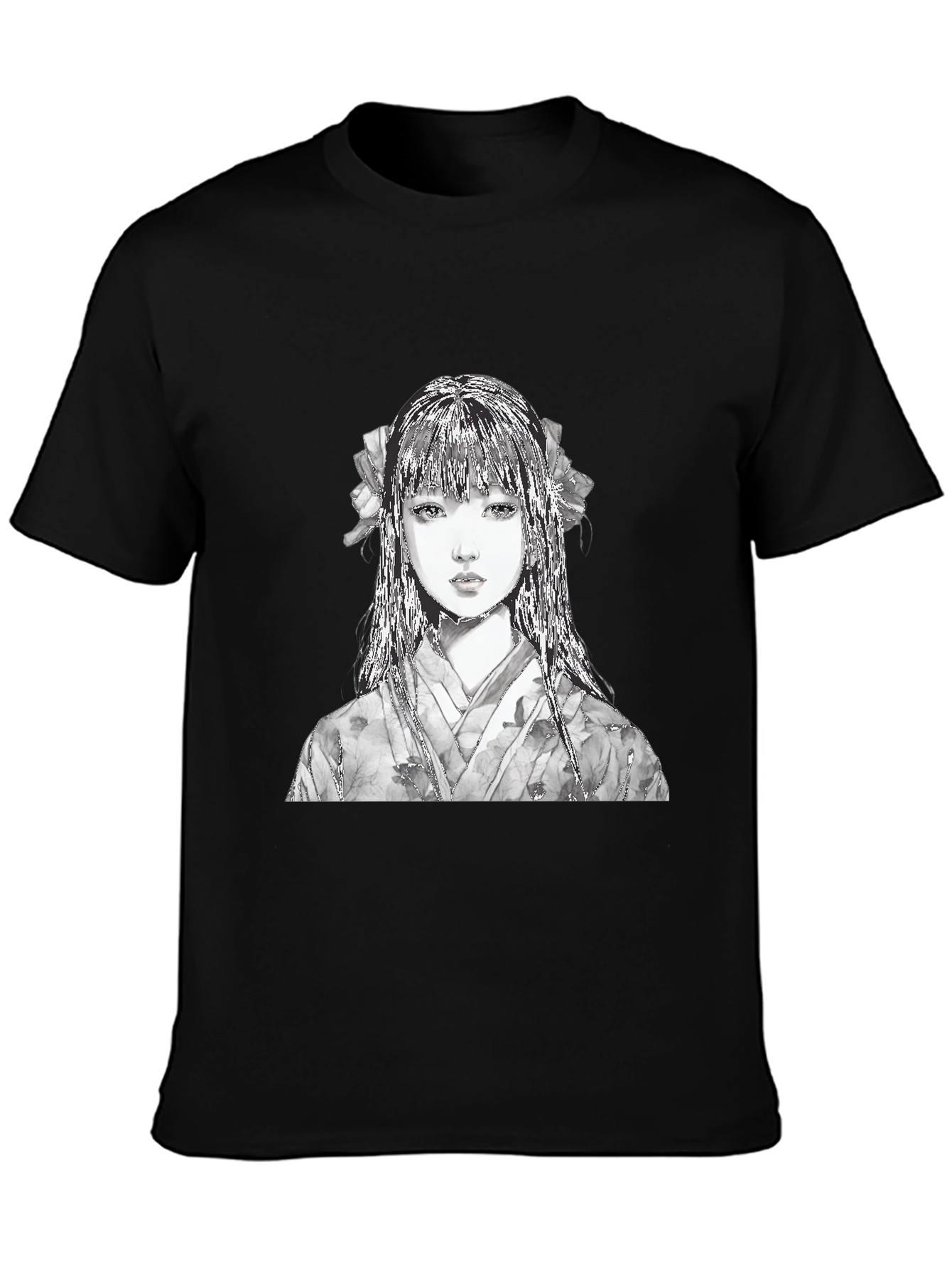 Anime Girl Portrait Black T-Shirt