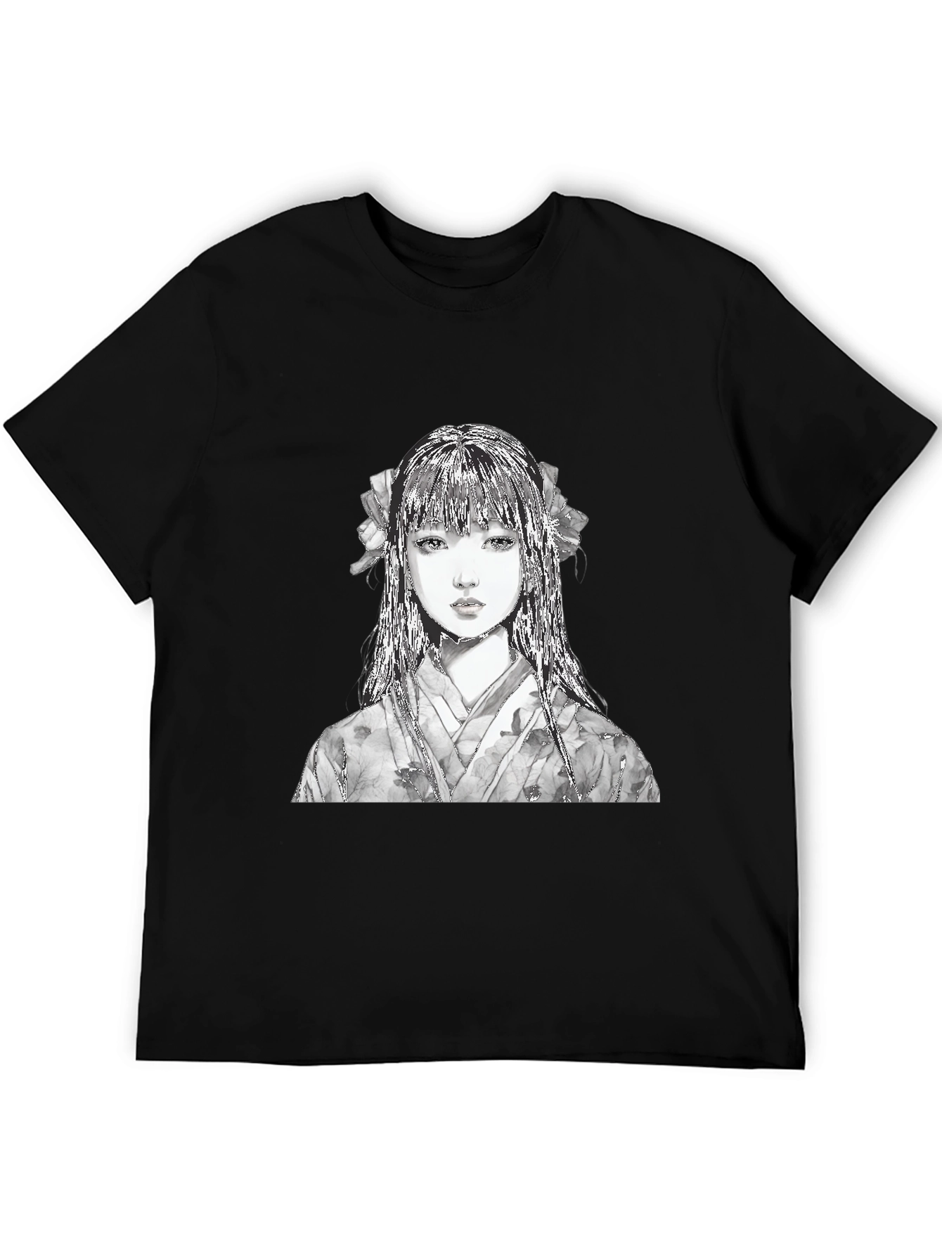 Anime Girl Portrait Black T-Shirt