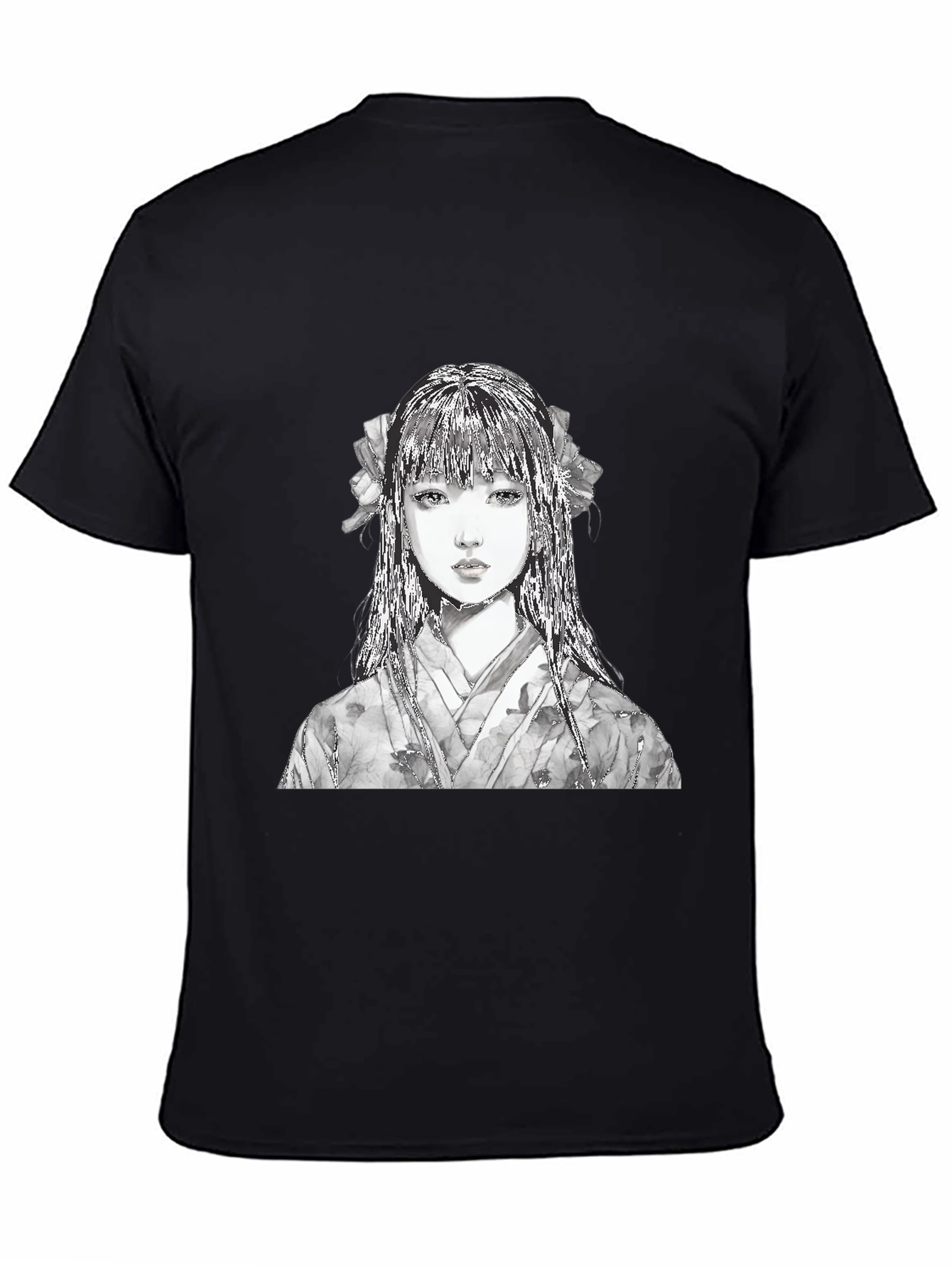 Anime Girl Portrait Black T-Shirt