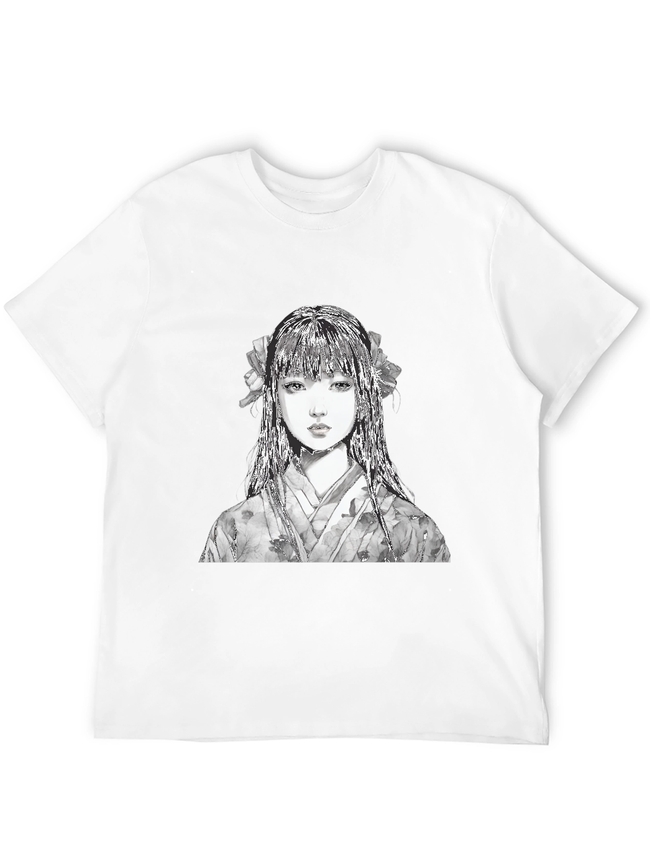 Anime Girl Portrait Black T-Shirt